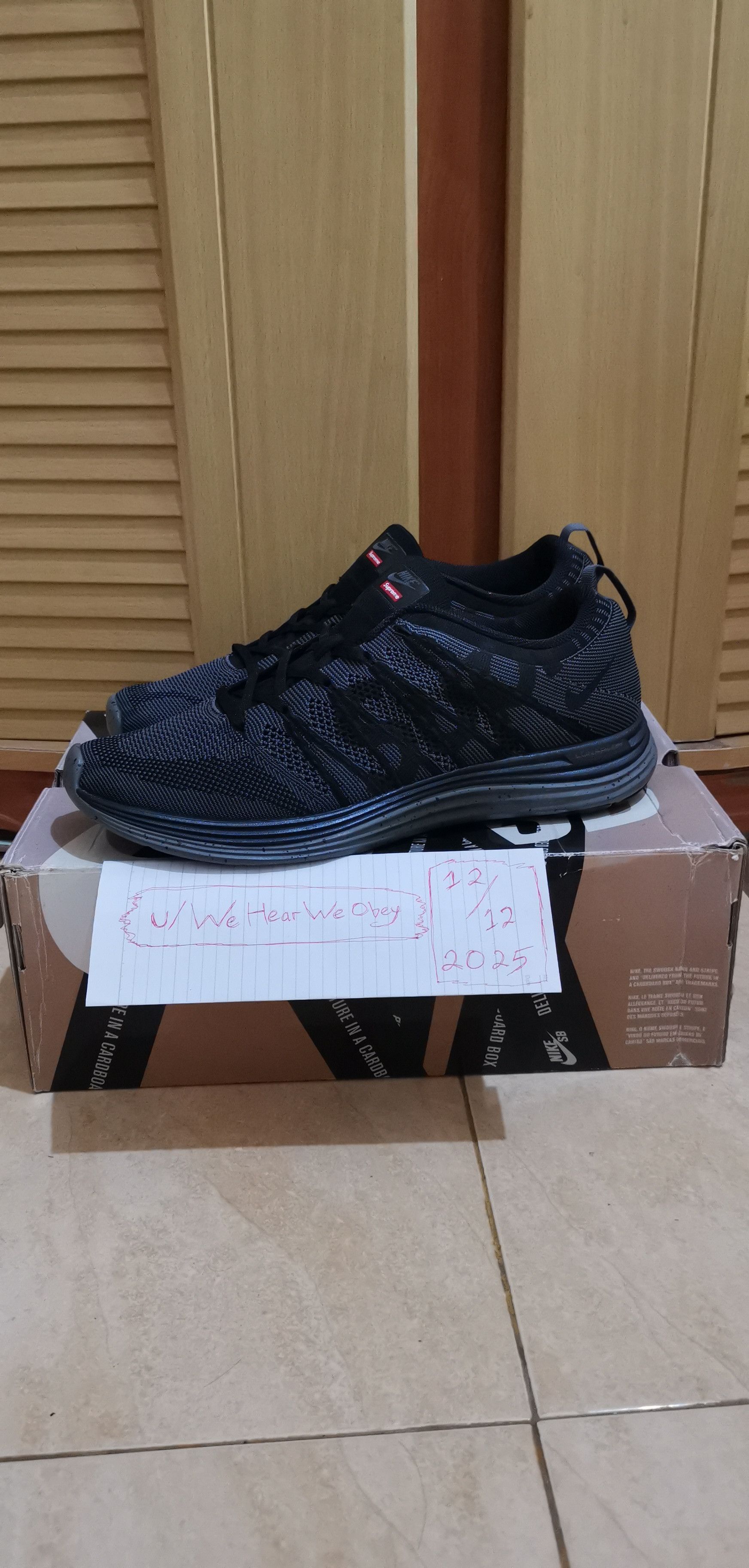 Nike × Supreme Nike Flyknit Lunar 1+ Supreme, size 12, New with OG Box Size US 13 / EU 46 - 1 Thumbnail