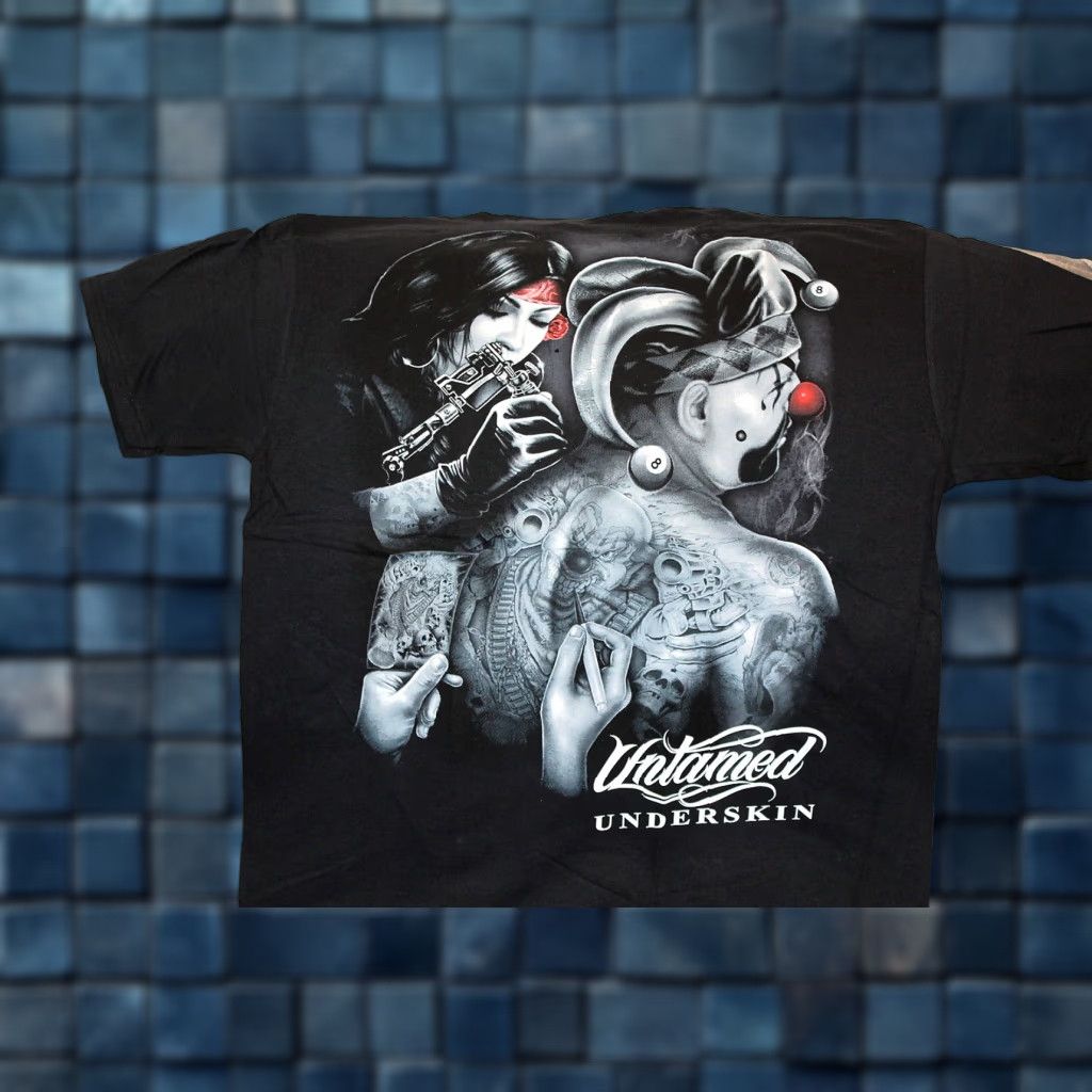 Vintage VINTAGE Graphic T-Shirt Men Large Black Tattoo Joker Gun Untamed Underskin 100% Cotton Size US L / EU 52-54 / 3 - 1 Thumbnail