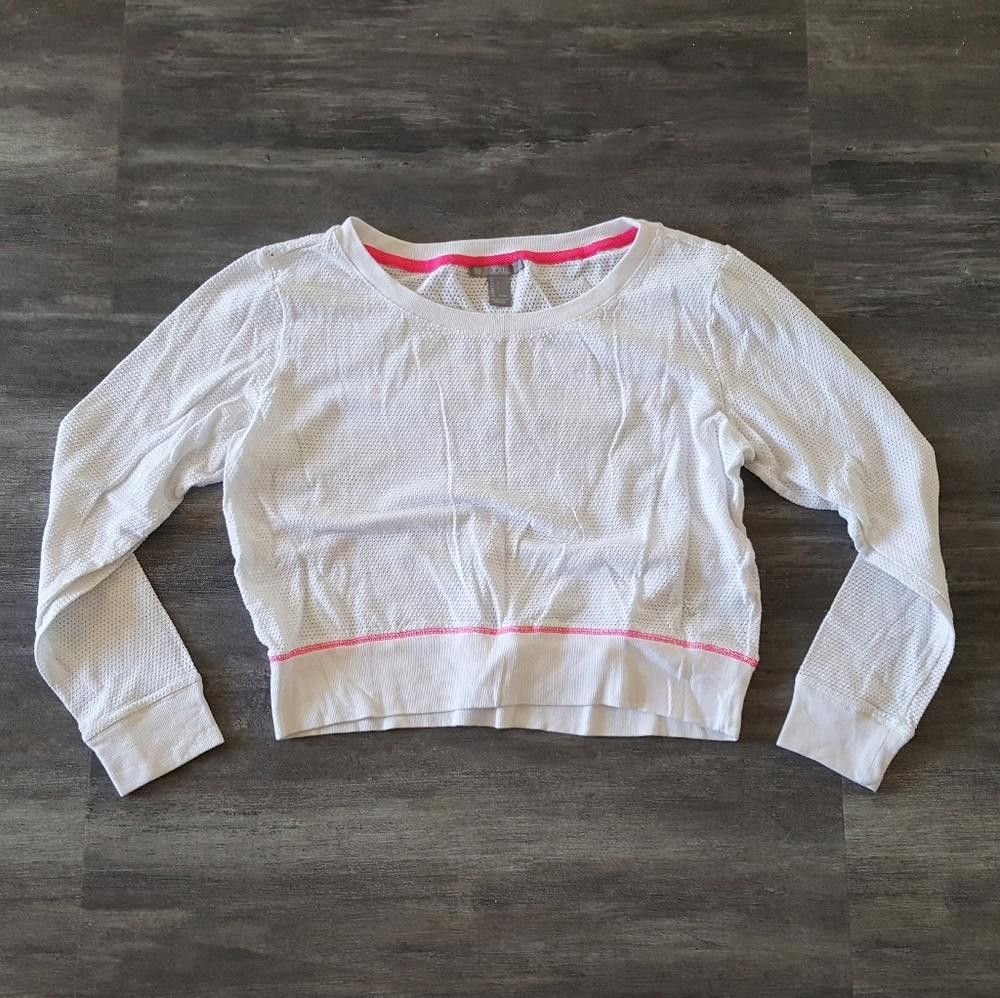 Forever 21 White Pink Perforated F21 Long Sleeve Size L / US 10 / IT 46 - 1 Thumbnail