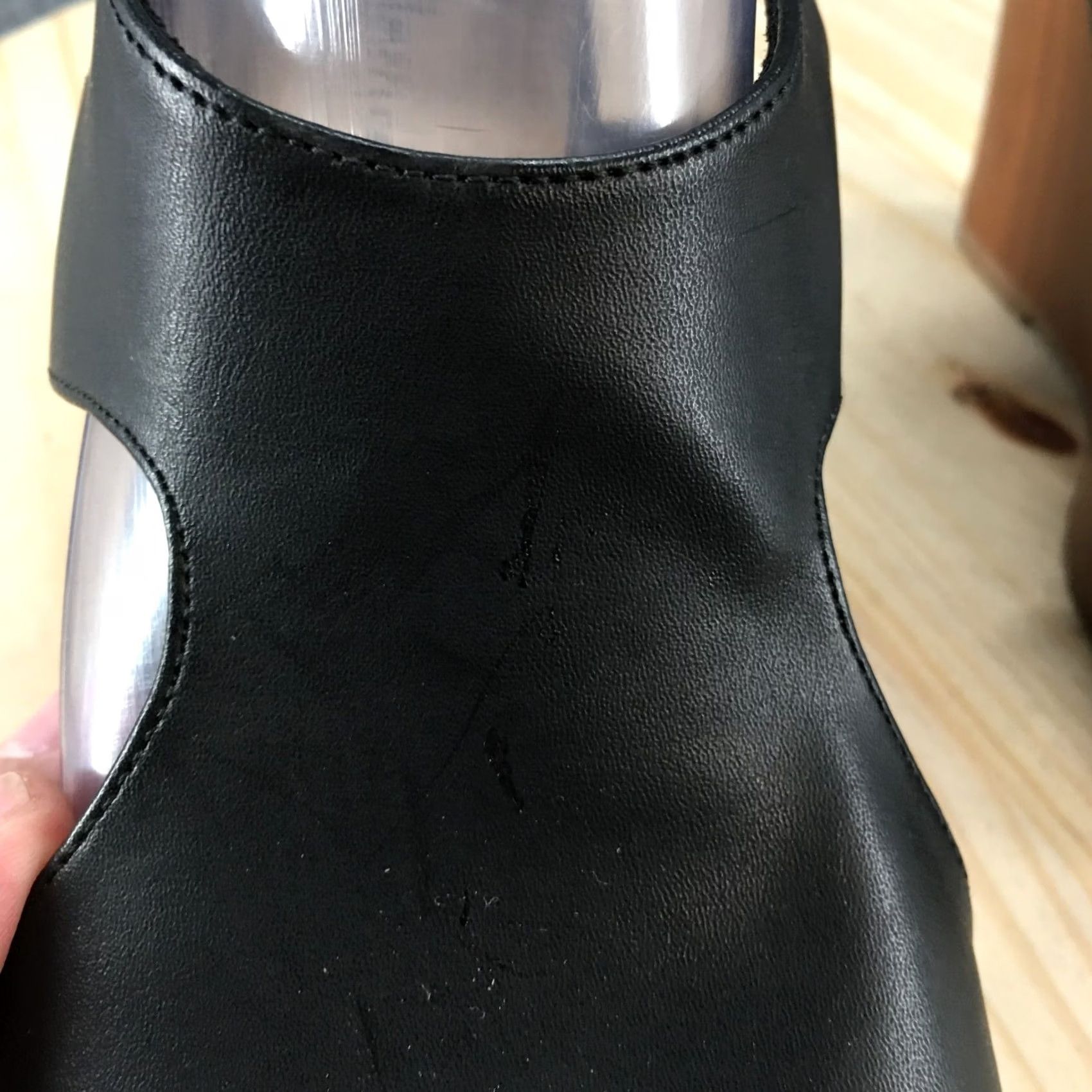 Vintage American Eagle Sandals Womens 9 Slingback Black Faux Leather Casual Wedge Heels Size US 9 / IT 39 - 6 Thumbnail