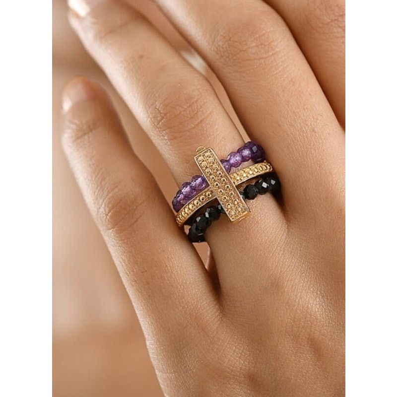 Other EverTrue Amethyst & Black Thai Spinel Ring 18K YG Plated Size ONE SIZE - 7 Thumbnail