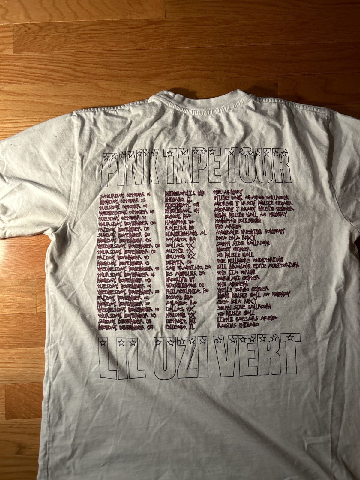 image of Lil Uzi Vert Pink Tape Tour Tee in White, Men's (Size Large)