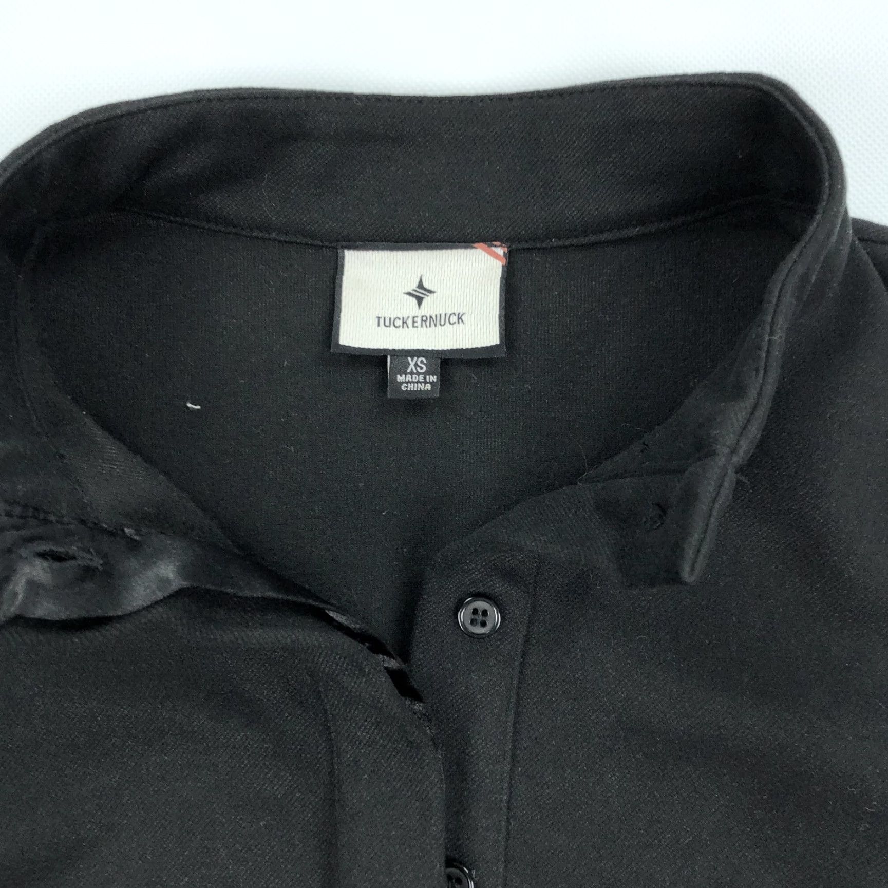 Vintage Tuckernuck Women's Black Stand Collar Button Placket A-Line Dress XS Shirt Size XS / US 0-2 / IT 36-38 - 2 Thumbnail