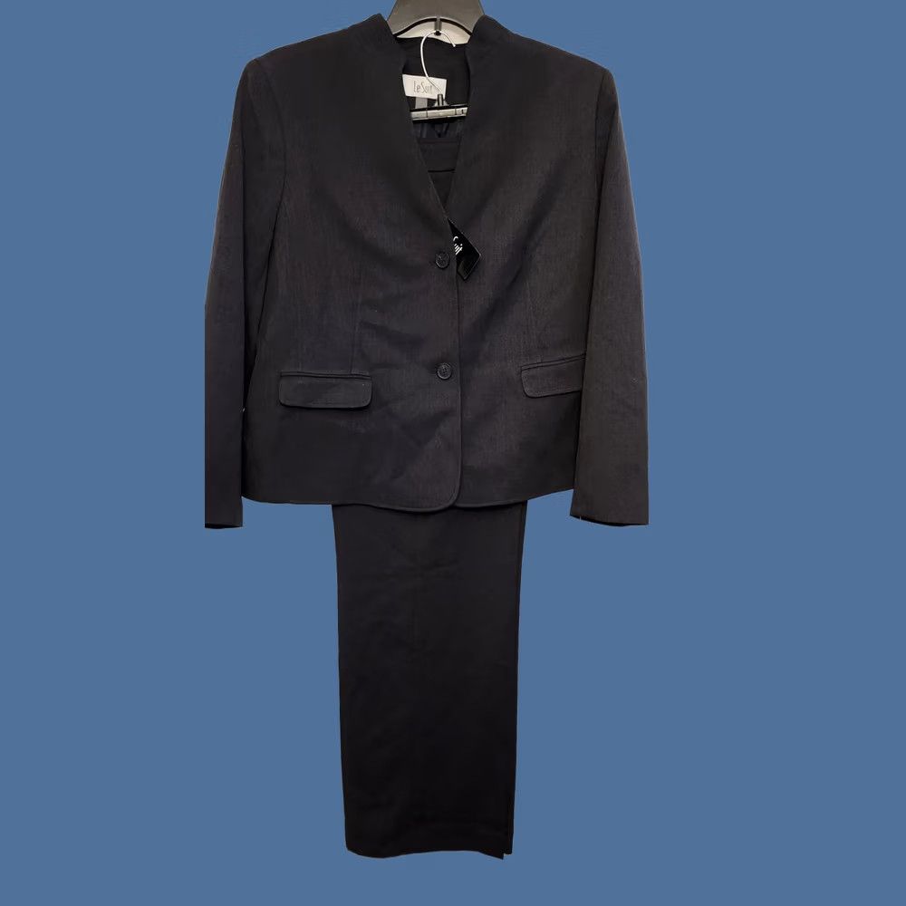 Vintage Le Suit Pantsuit Womens 18 Navy Heather 2 Piece Blazer Jacket Pants Career Work Set Size 40" / US 18 - 1 Thumbnail