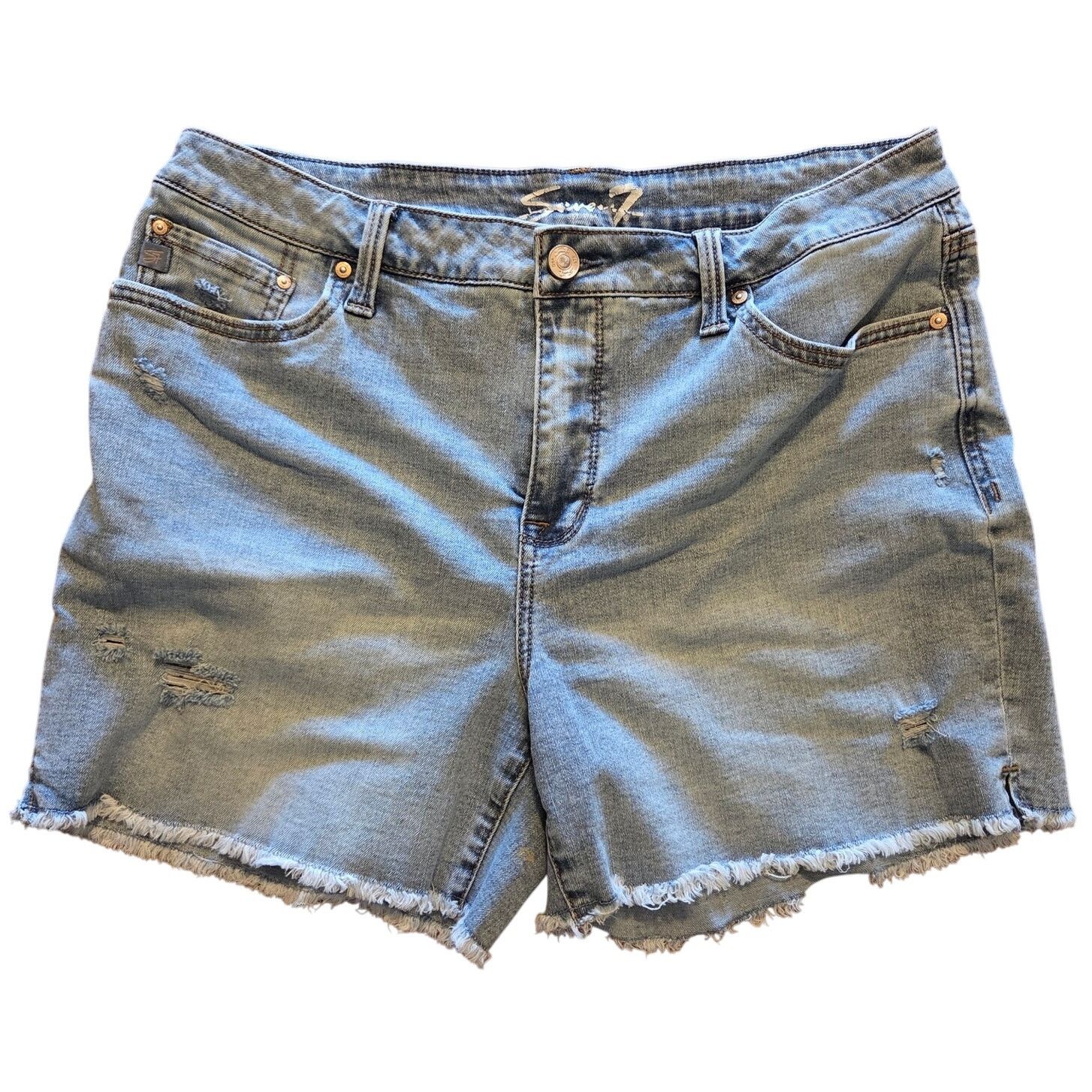Seven 7 Seven7 Acid Wash Distressed Denim Shorts - Women's 12 Size 34" / US 12 / IT 48 - 1 Thumbnail