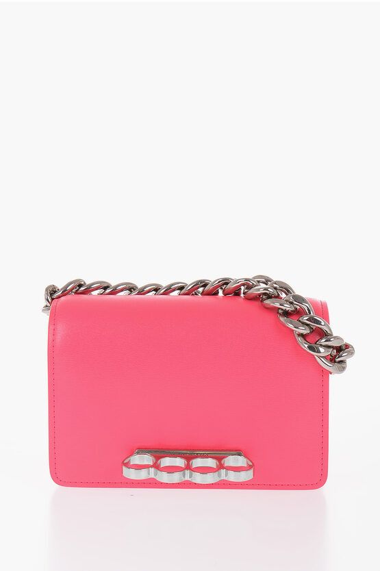 Alexander McQueen Leather Four Ring Clutch with Silver-Tone Chain Size ONE SIZE - 1 Thumbnail