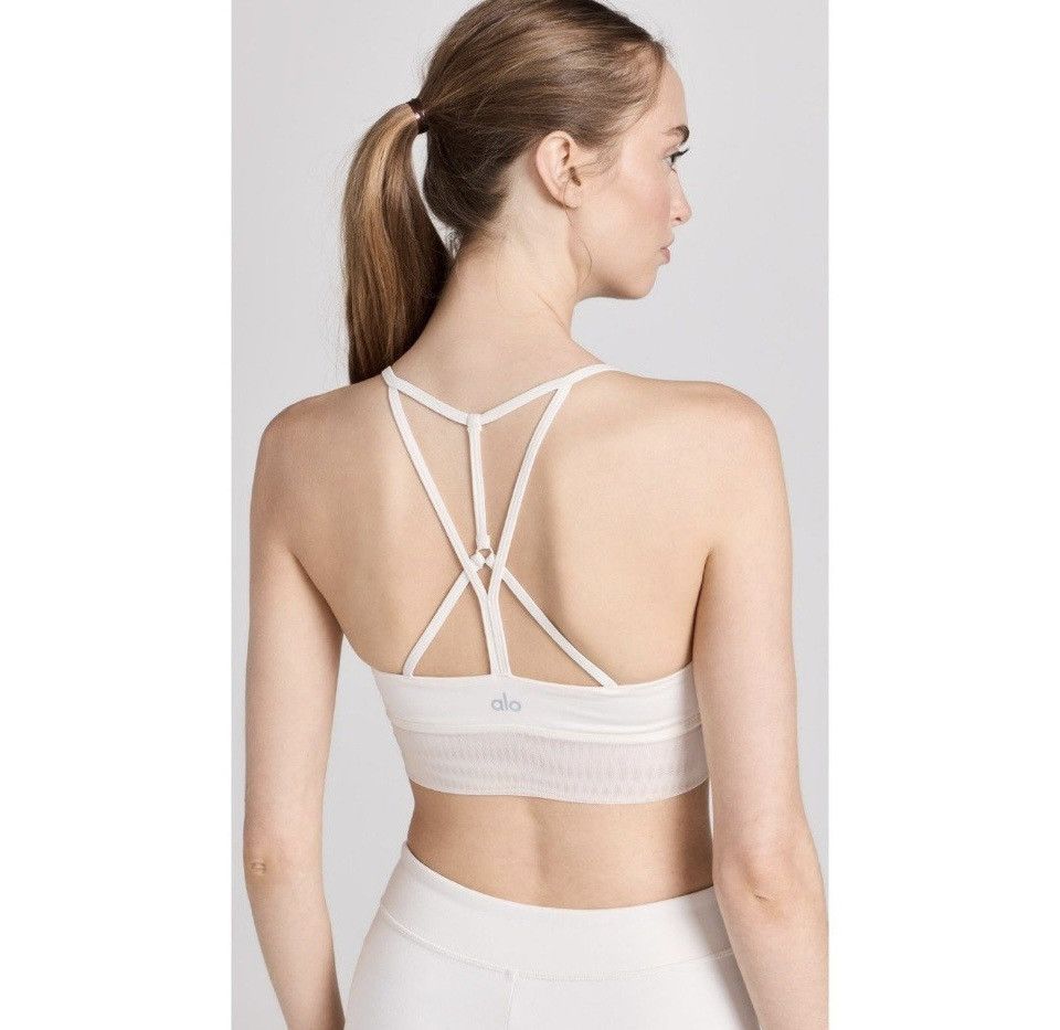 Alo Yoga White Lavish Sports Bra Glossy White S NWT