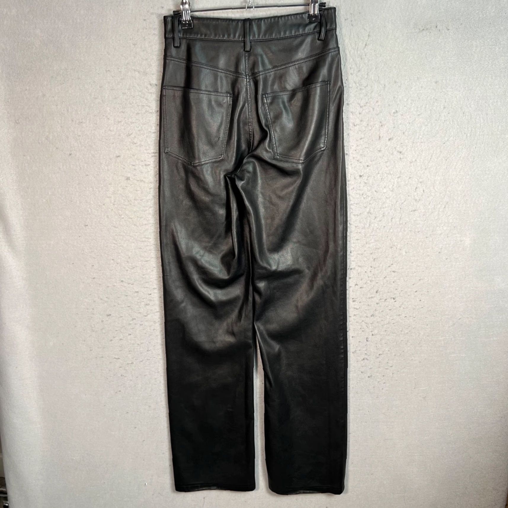Zara Zara Black Faux Leather High-Waisted Straight Leg Pants Womens Size 2 Pants Size 26" / US 2 / IT 38 - 2 Thumbnail