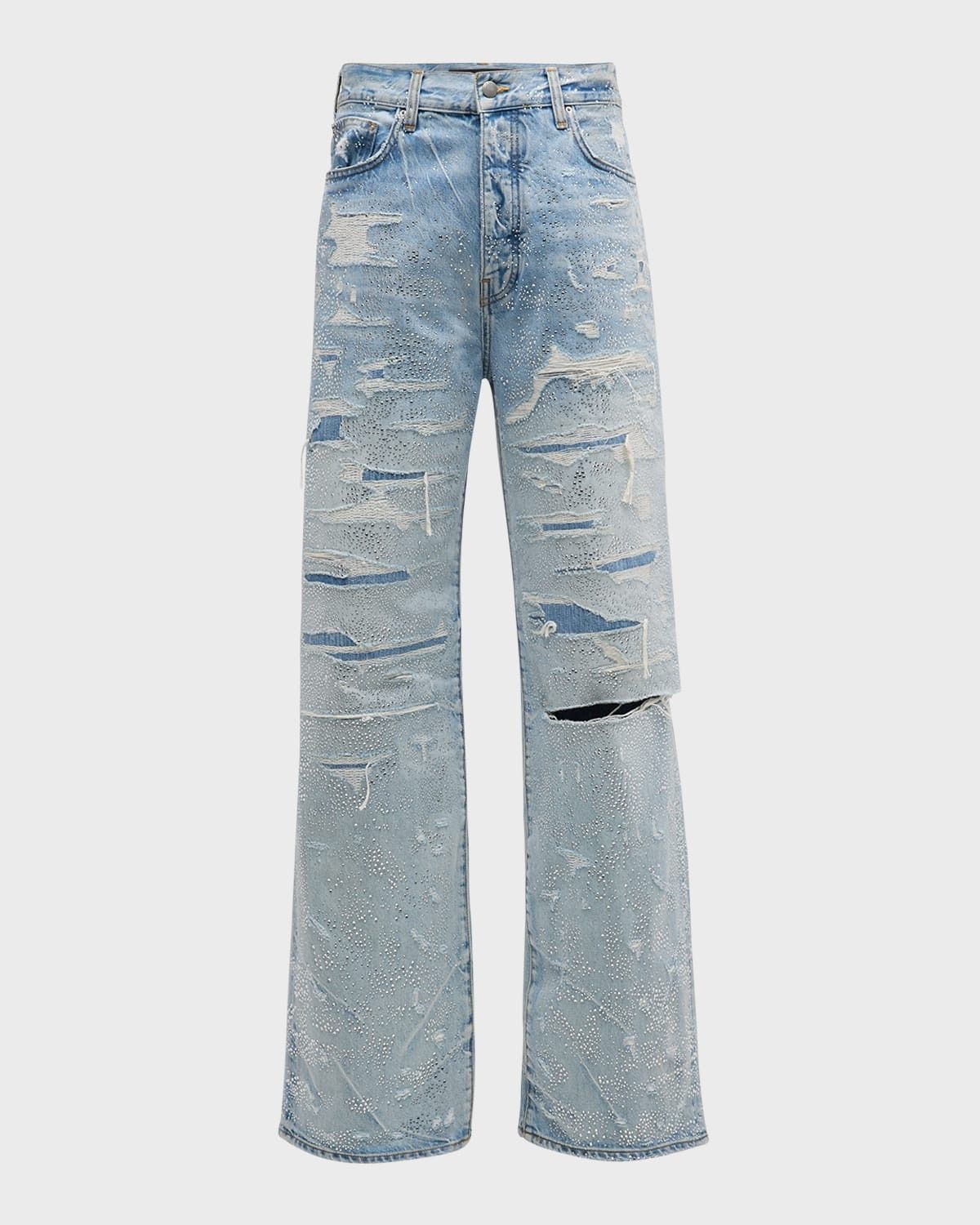 Amiri o1s1wg110525 Crystal-Embellished Repaired Baggy Jeans Blue Size US 36 / EU 52 - 1 Thumbnail