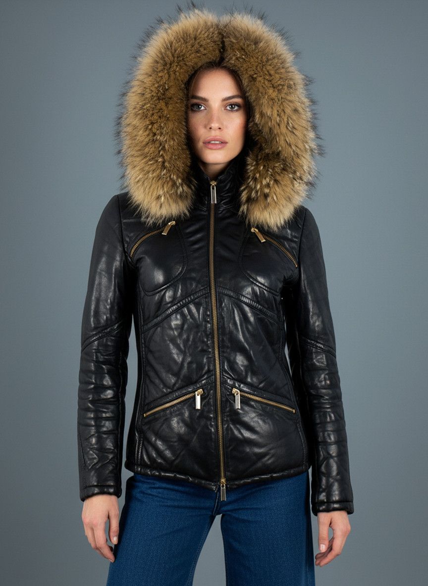 Other Y2K Italian leather down jacket Sergio Grazzini puffer Size S / US 4 / IT 40 - 1 Thumbnail