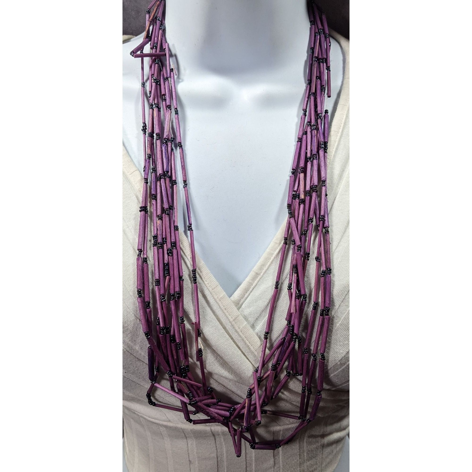 Other Vintage Bohemian Purple Wood And Glass Beaded Multistrand Ne Size ONE SIZE - 5 Thumbnail