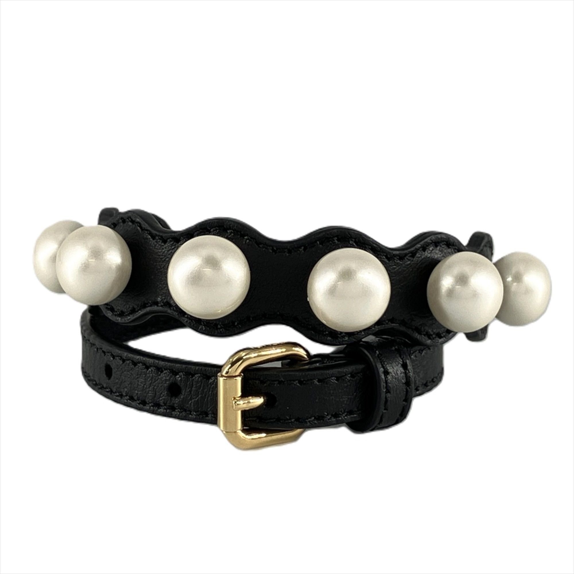image of Fendi Bracelet, Faux Pearl, Leather, Medium, Black, Women's
