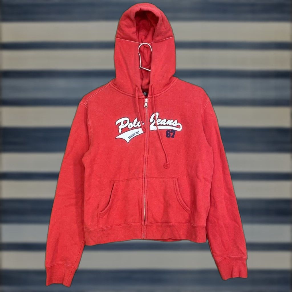 Polo Ralph Lauren VINTAGE Polo Ralph Lauren Hoodie Womens Large Full Zip Sweatshirt Crop 90s Polo Ralph Lauren Logo Red Knit Zip Pockets Hooded Casual Womens Size L / US 10 / IT 46 - 1 Thumbnail