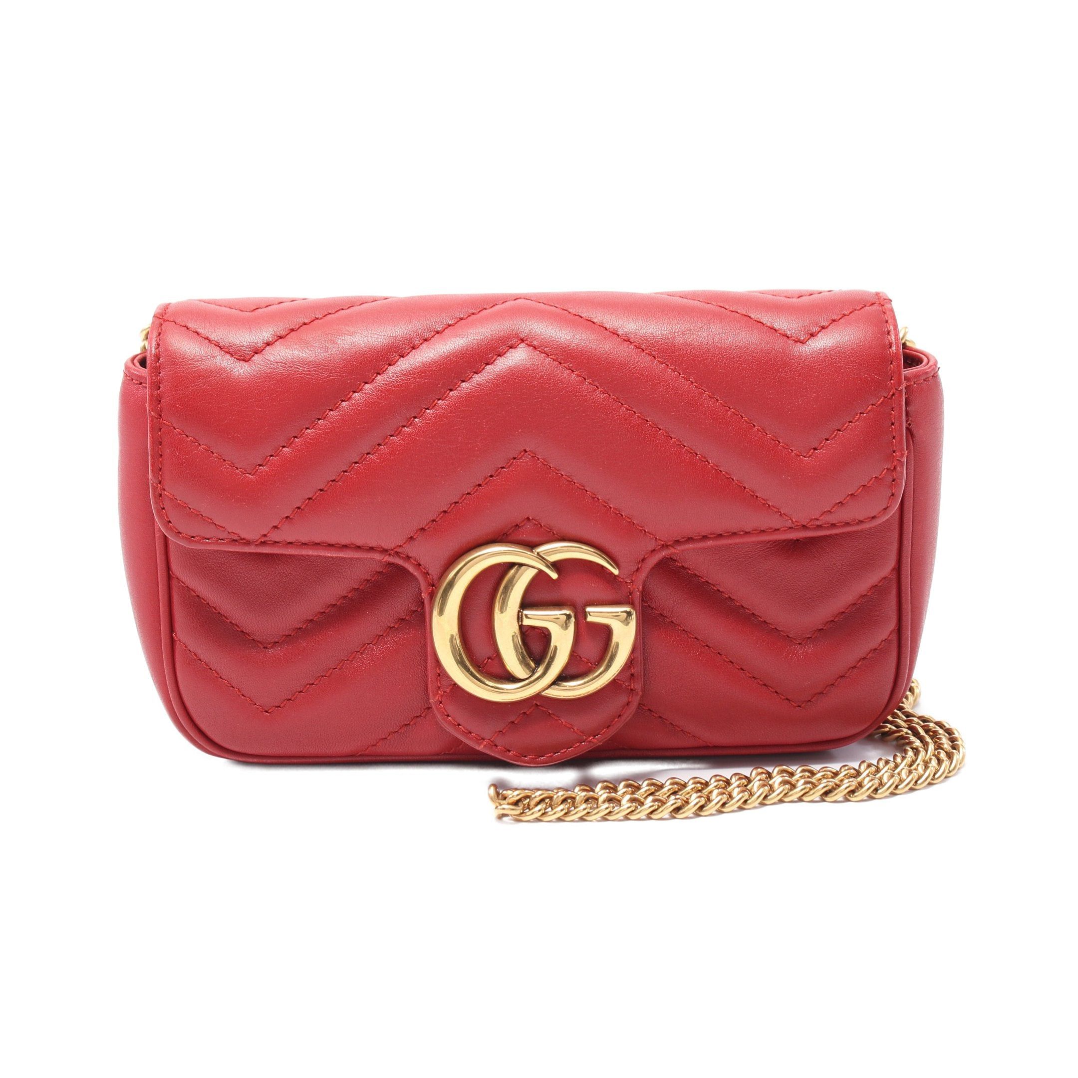 Gucci GG Marmont Super Mini Bag Chain Shoulder Leather Red, Women's