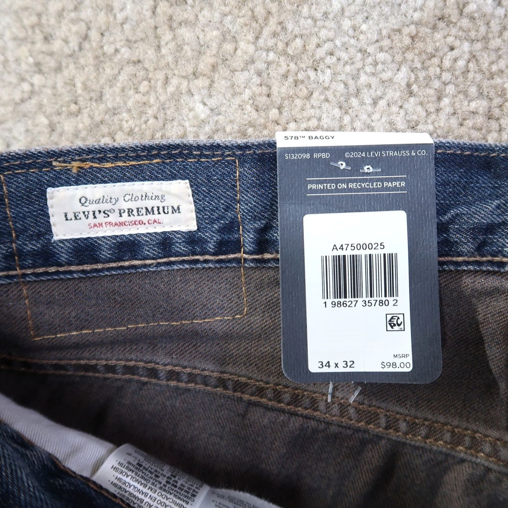 Levi's Levi's Premium 578 Baggy Jeans Men's 34x32 New Blue Denim Slim? Relaxed Fit 5-Pocket Logo Zip Levi's 500 Series Vintage 90s Theme Men Size US 34 / EU 50 - 3 Thumbnail