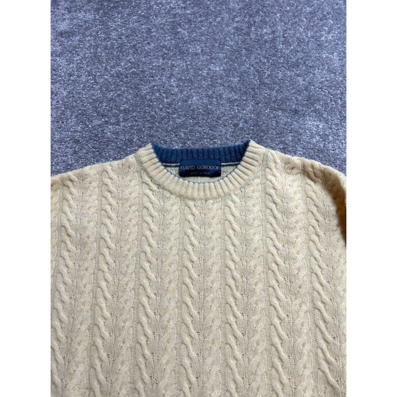 Vintage David Gorodof Sweater Mens Large Beige Contrast Hem Cable Knit Ribbed Shirt Size US L / EU 52-54 / 3 - 3 Thumbnail