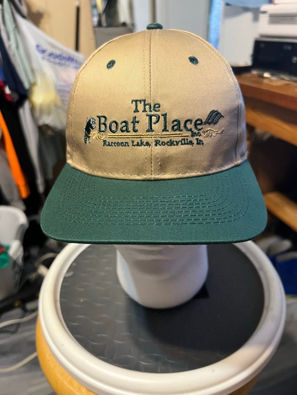 Vintage Men's Outdoor Cap The Boat Place Tan Green Baseball Hat Size ONE SIZE - 1 Thumbnail