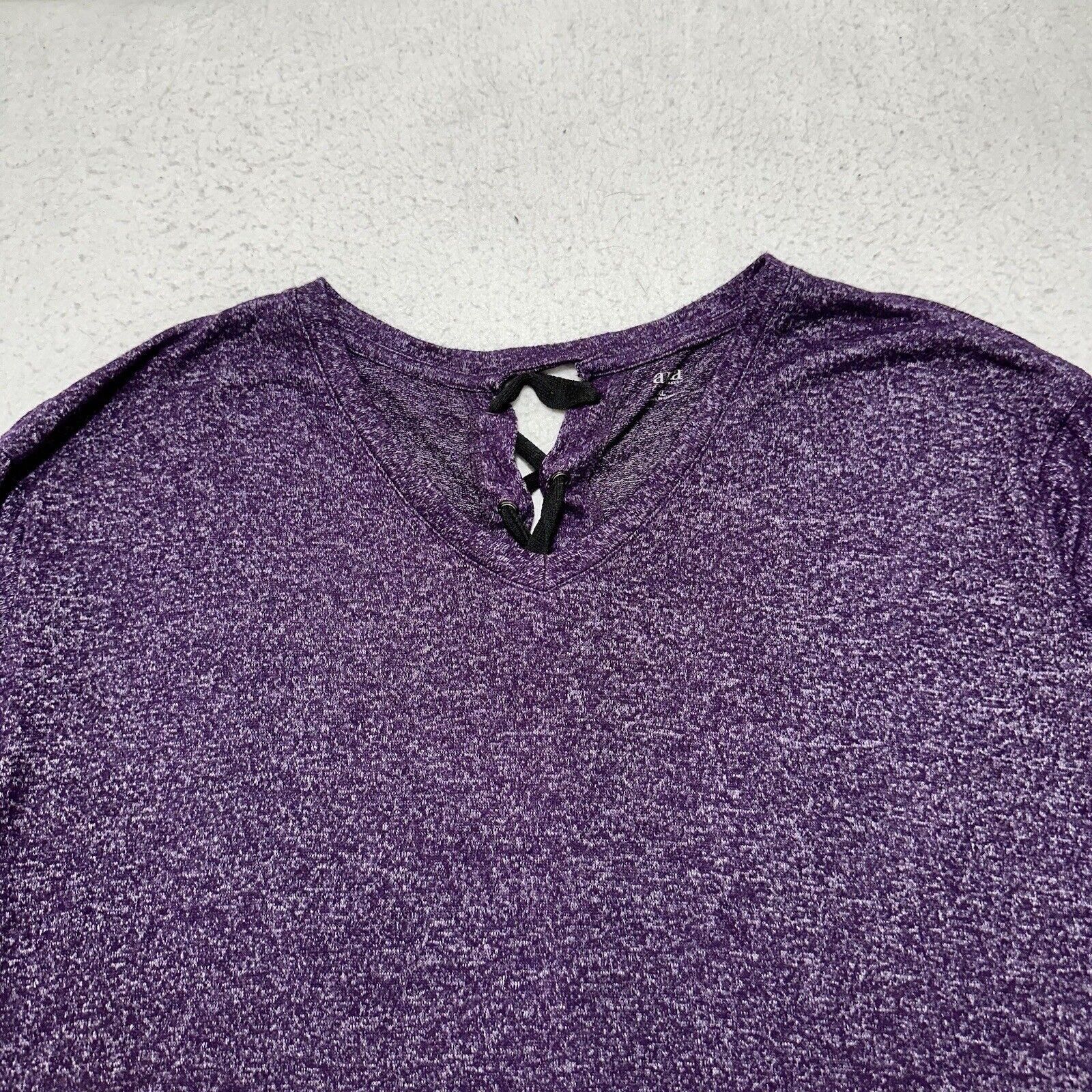 Other a.n.a XL Purple V-Neck Black Lace Up Back T Shirt Soft Top Size XL / US 12-14 / IT 48-50 - 2 Thumbnail