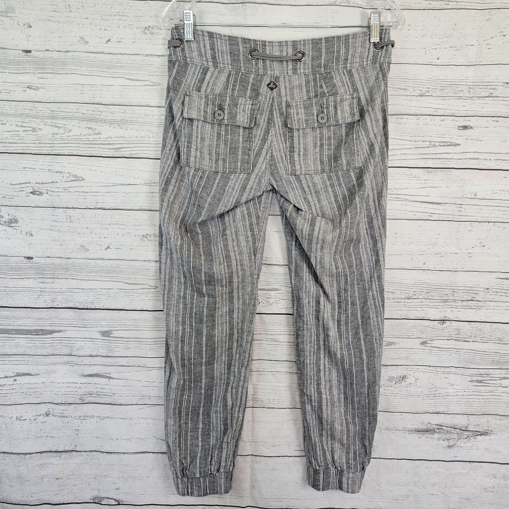 Prana prAna Womens Steph Jogger Pants Sz 0 Gray Stripe Low Rise Cotton Hemp Blend Pants Size 25" / US 0 / IT 36 - 3 Thumbnail