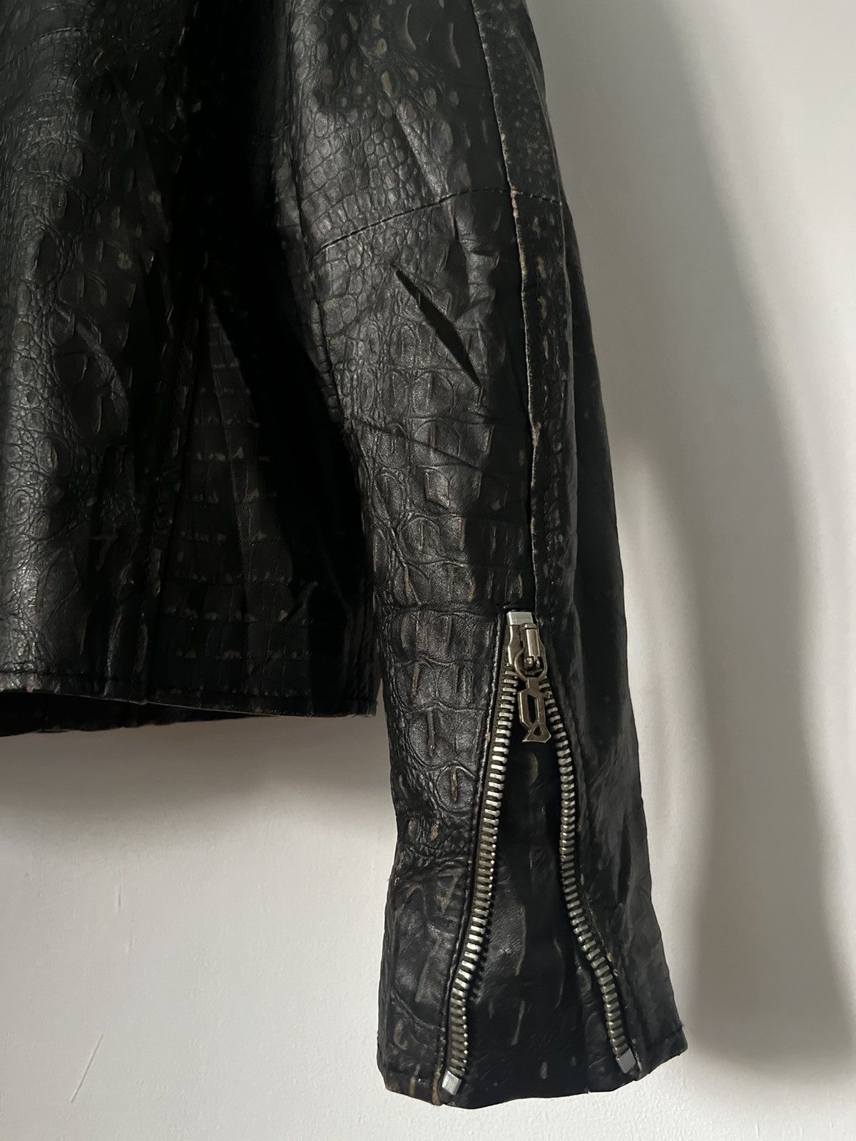 John Galliano 2010s Galliano Croc Embossed Leather Biker Jacket Size US M / EU 48-50 / 2 - 6 Thumbnail