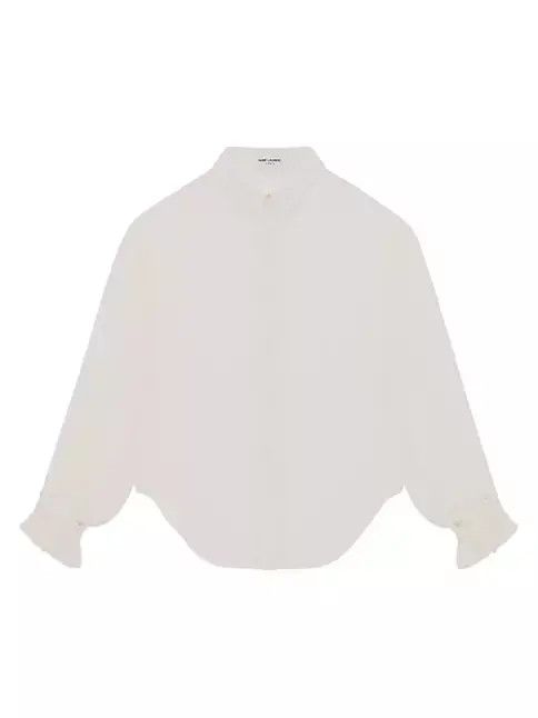 Saint Laurent Paris o1bcso1str1124 Shirt in Striped Silk in White Size US XL / EU 56 / 4 - 1 Thumbnail