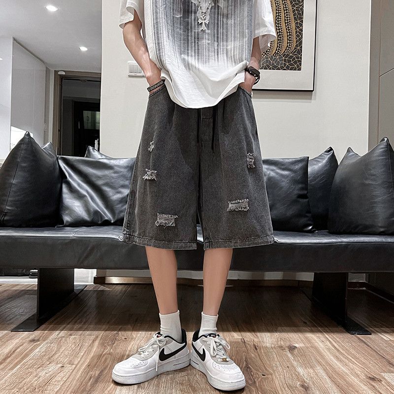 Japanese Brand × Jean Retro loose casual distressed denim shorts Size US 32 / EU 48 - 1 Thumbnail