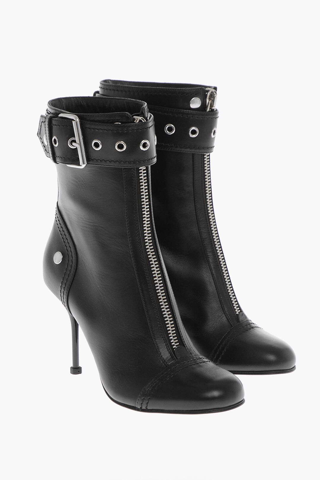 Alexander McQueen Leather Zip-Up Ankle Boots with Strap and 9cm Buckle Size US 8 / IT 38 - 1 Thumbnail