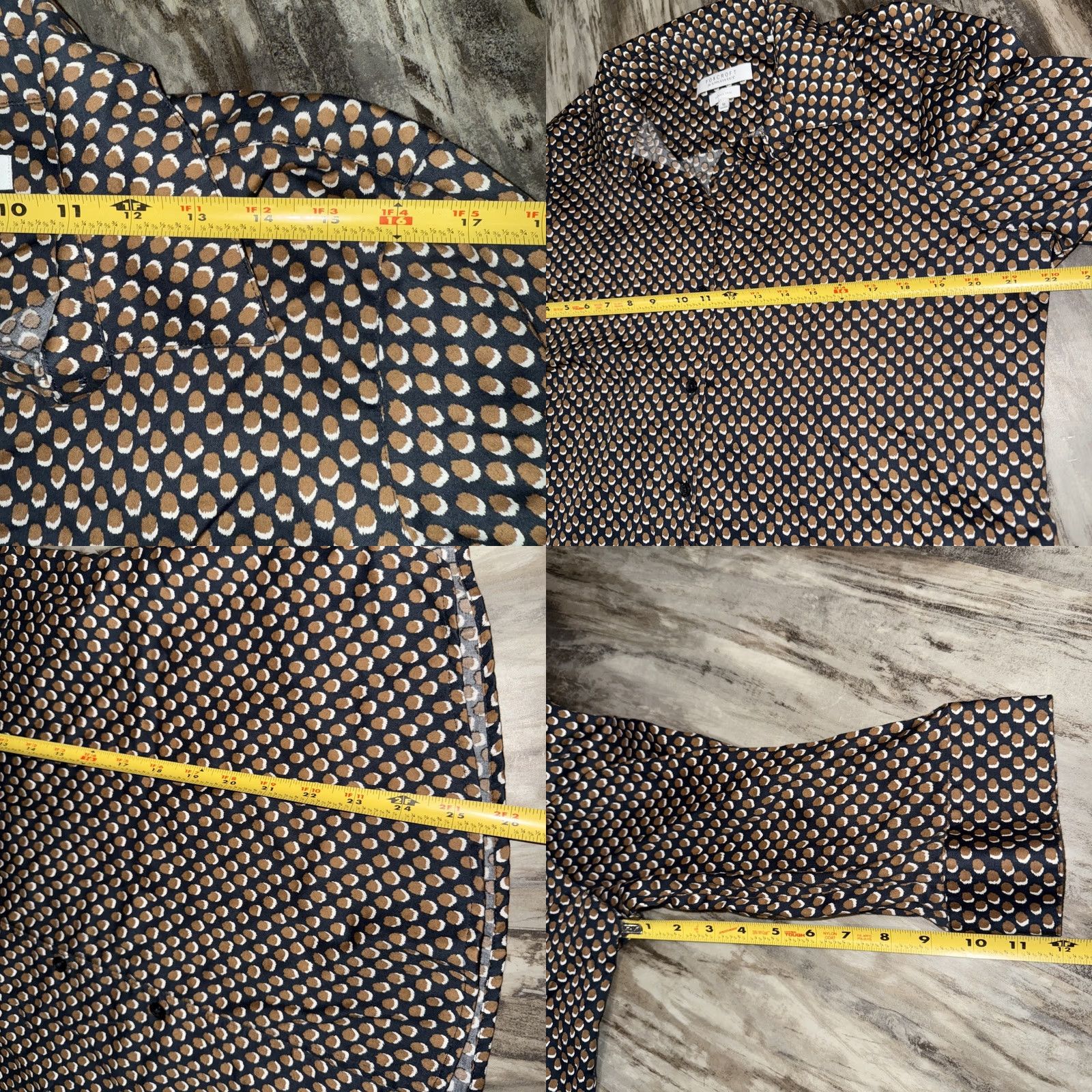 Vintage Foxcroft Button-Up Shirt Womens 18 Shaped Wrinkle Free Black Brown Dotted 3/4 Sleeve Collared Button-Up Casual Regular Size XXL / US 16-18 / IT 52-54 - 8 Thumbnail