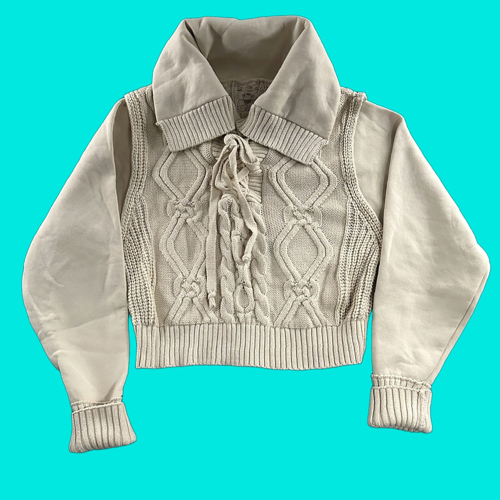 Vintage VINTAGE Pilcro Womens Sweater Beige Medium Anthologie Cable Laced Twofer Cotton Blend Size M / US 6-8 / IT 42-44 - 1 Thumbnail