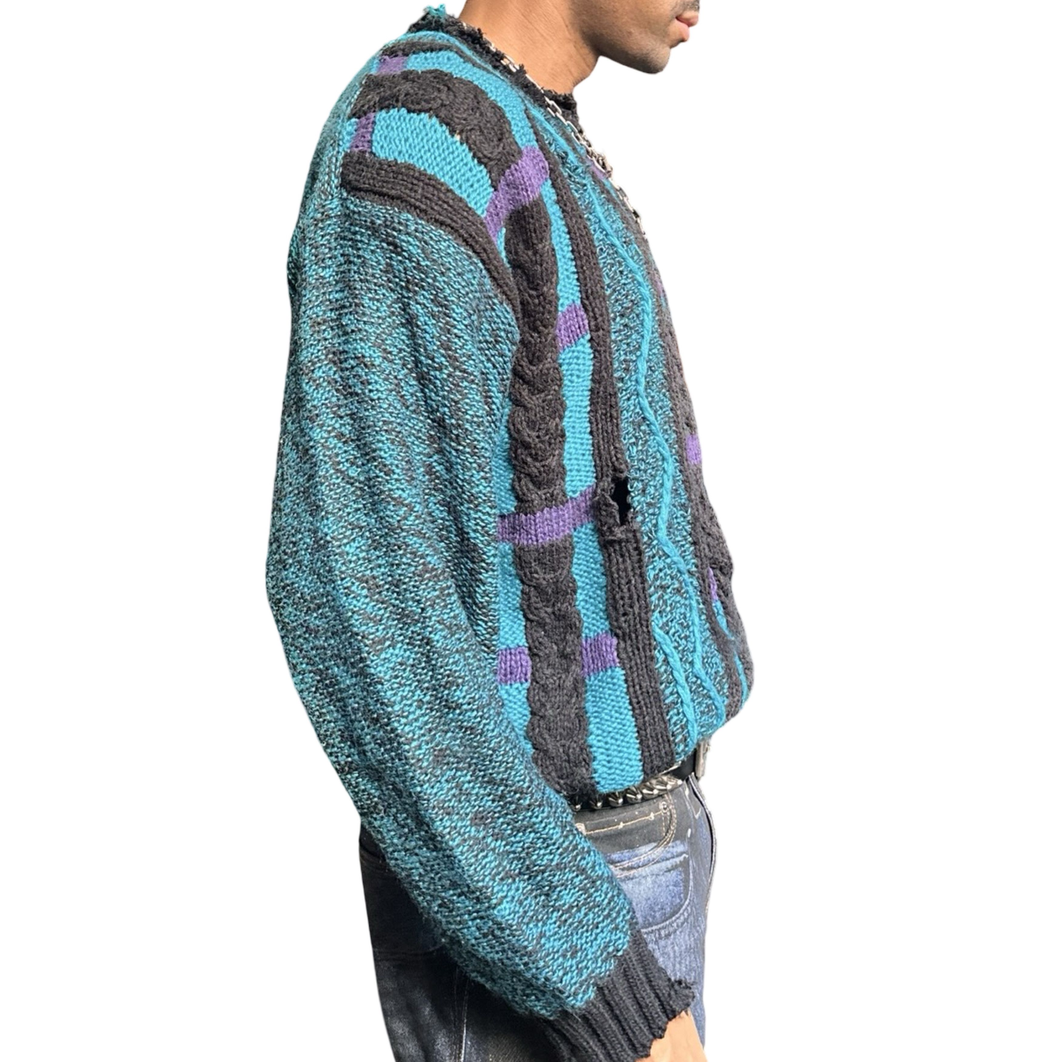 Vintage Vintage Cattivo Coogi Black & Teal Grunge Sweater - Medium Size US M / EU 48-50 / 2 - 5 Thumbnail