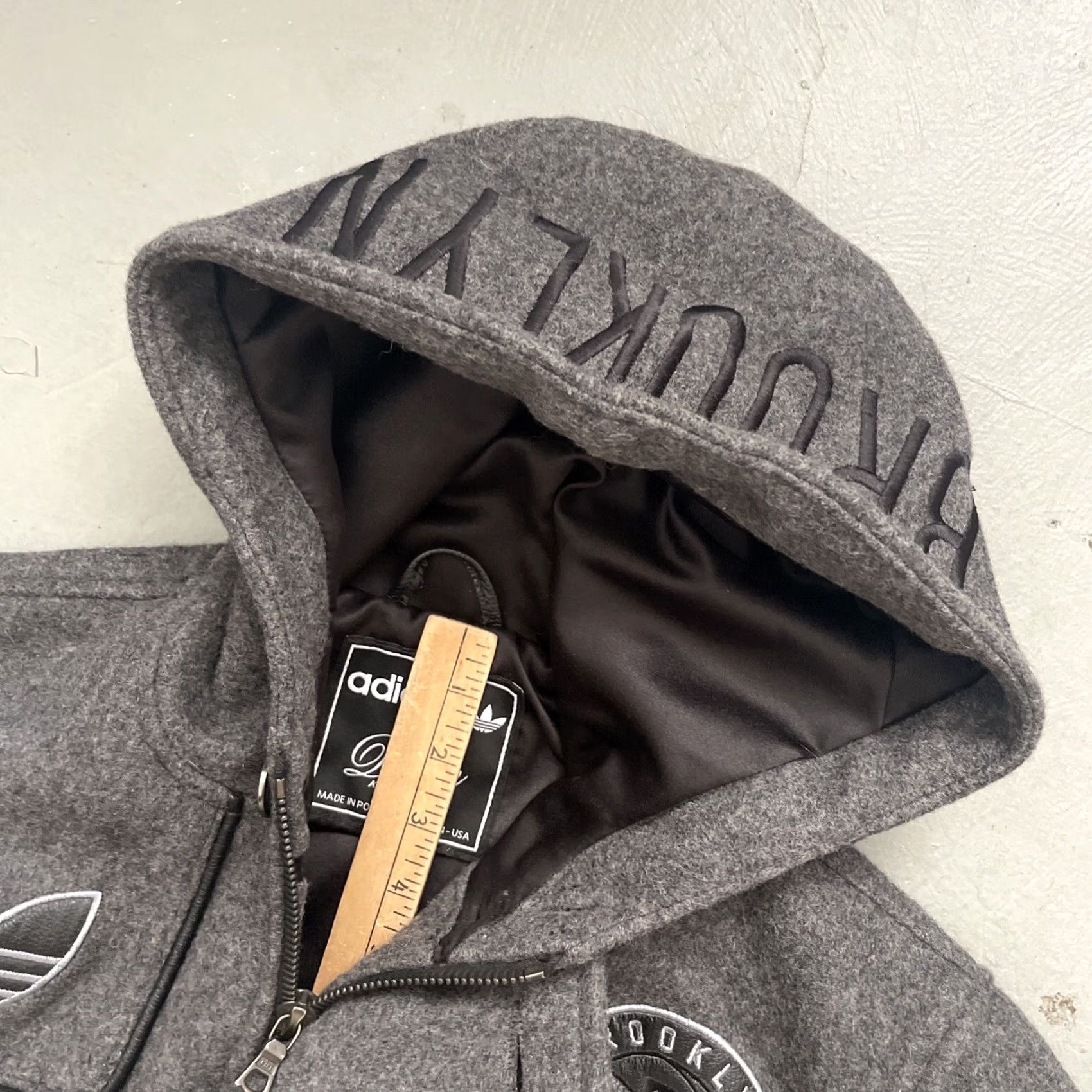 Adidas VINTAGE adidas Brooklyn Nets Wool Leather Parka Jacket XS Men Gray USA Size US XS / EU 42 / 0 - 7 Thumbnail