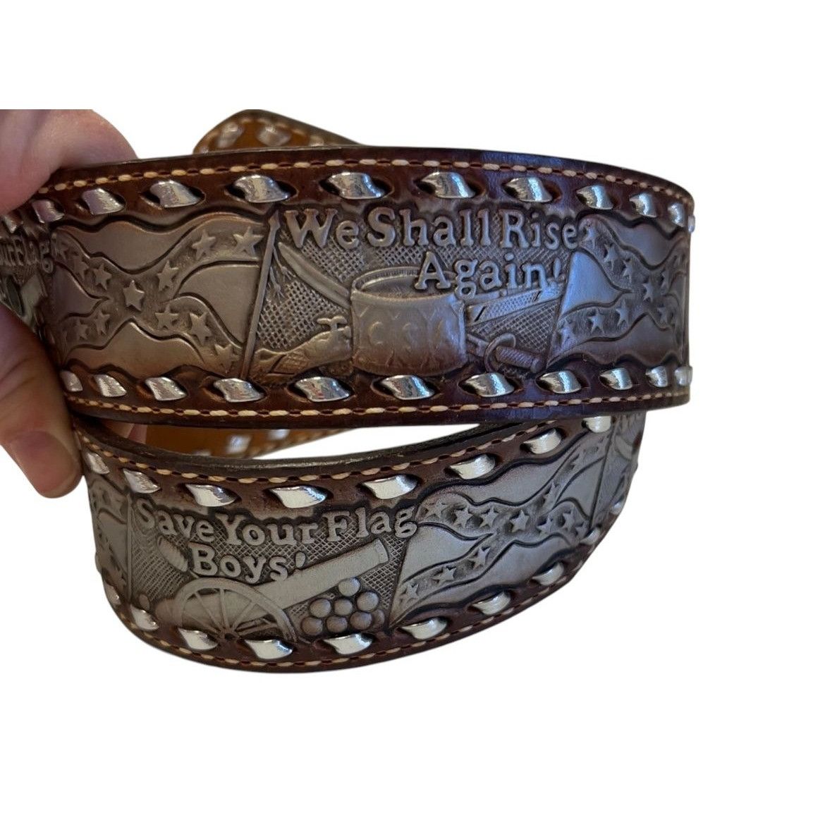 Other TOOLED Leather Laced CSA We Shall RISE Again SAVE YOUR FLAG Size 28 - 3 Thumbnail