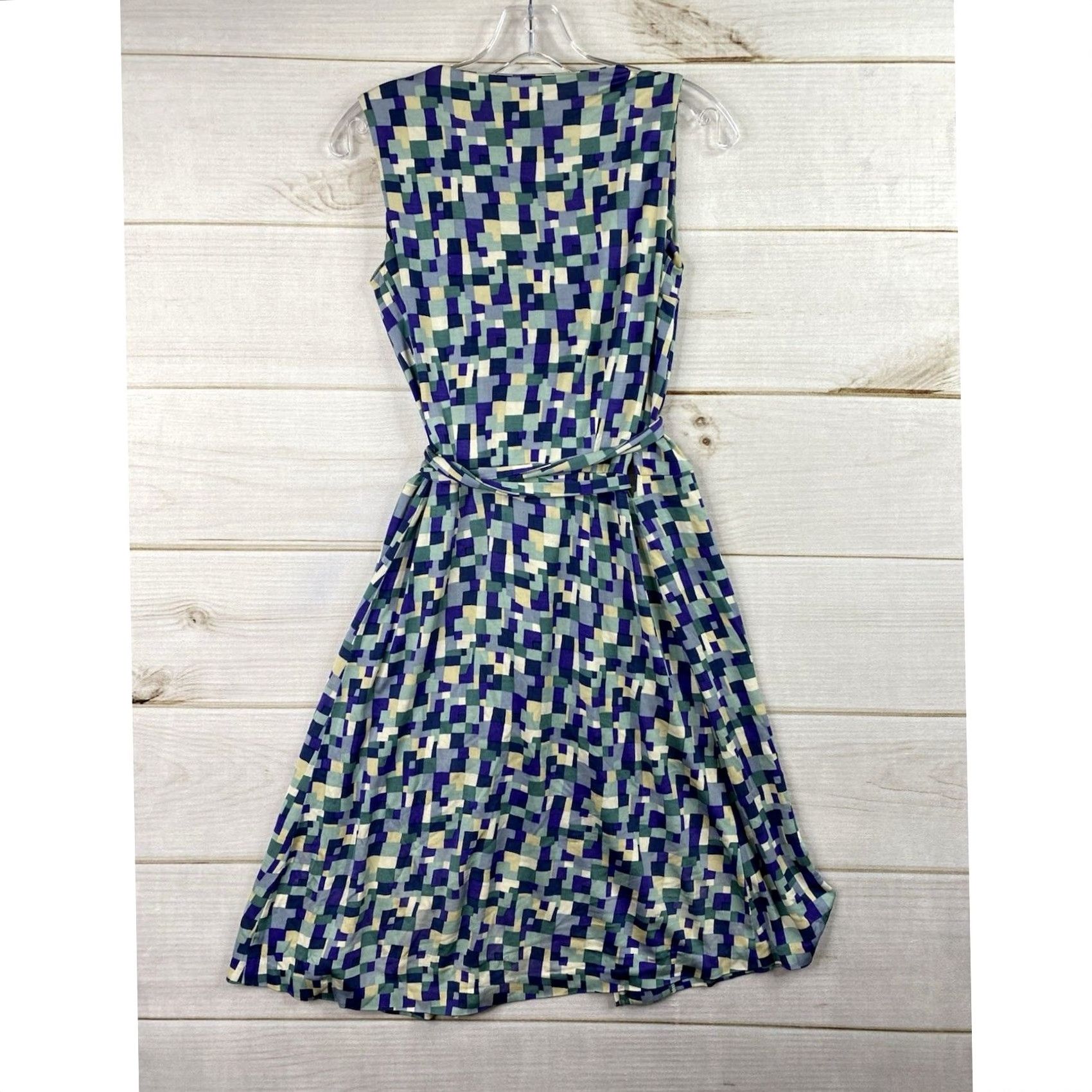 Diane von Furstenberg Diane von Furstenberg Dress Geometric Print Wrap Sleeveless Knee Length Belted V-Neck Knit, Blue Green, 4, Women, Casual, Party/Cocktail, Travel Size S / US 4 / IT 40 - 4 Thumbnail
