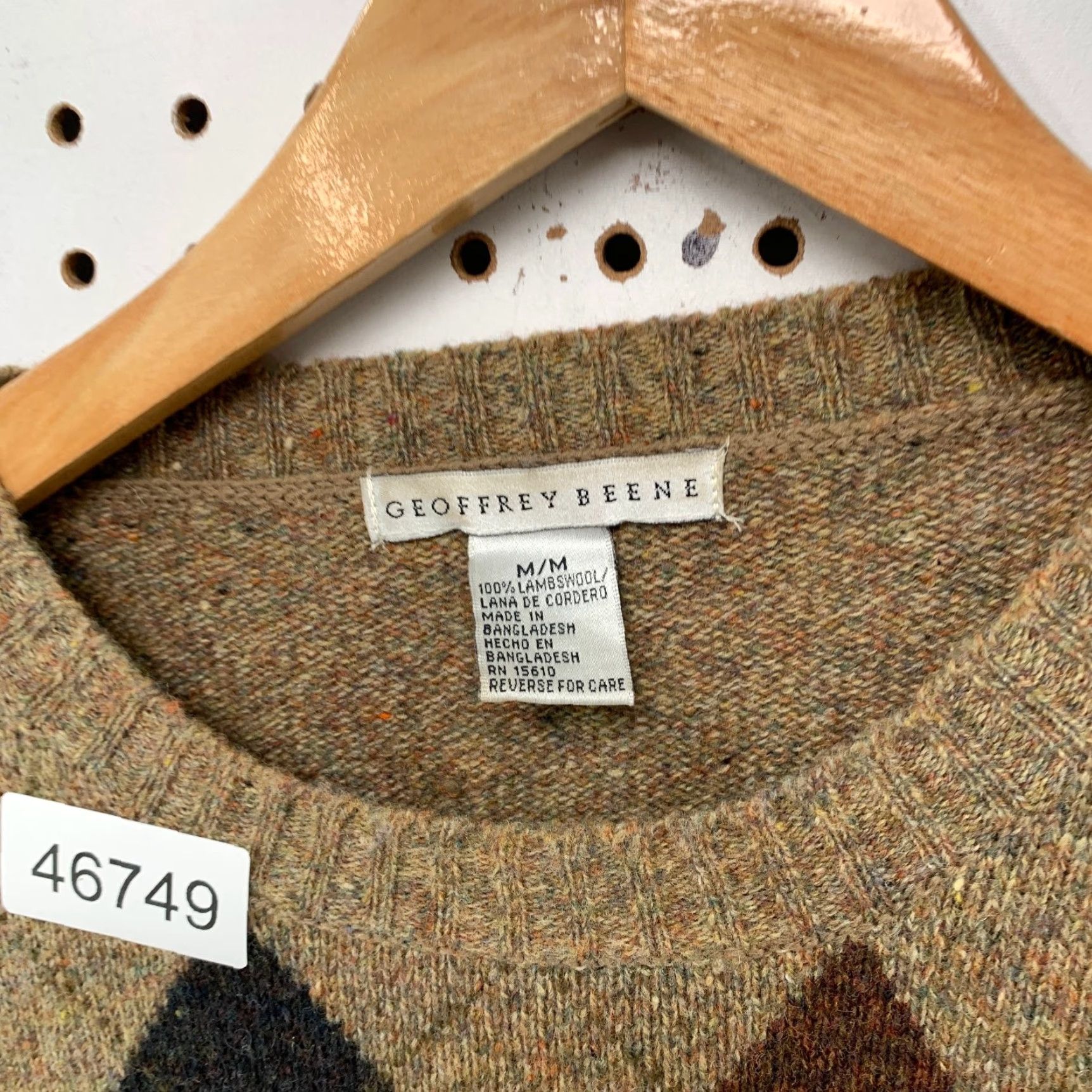 Geoffrey Beene VINTAGE Geoffrey Beene Argyle Wool Sweater Men M Brown Crewneck Pullover Knit Winter Fall Regular Size US M / EU 48-50 / 2 - 3 Thumbnail
