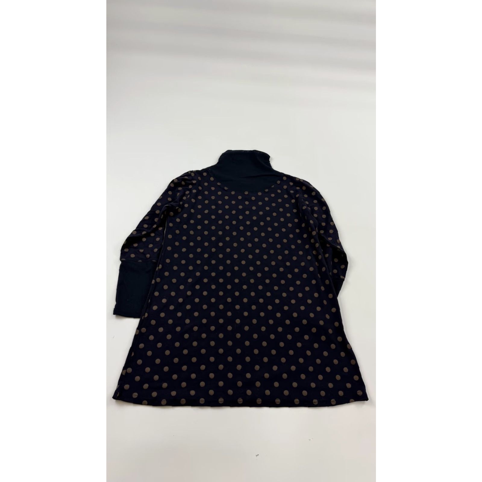 Vintage Cest Tout Dress Womens Large Navy Brown Polka Dot Turtleneck Long Sleeve Pullover Dress Size L / US 10 / IT 46 - 7 Thumbnail