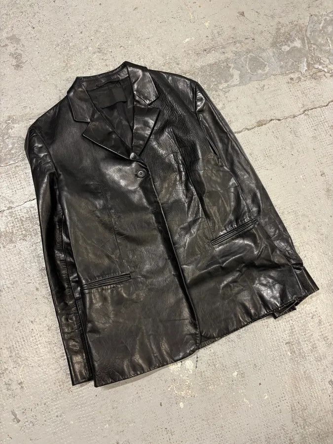 Prada 2000s Prada Black Minimalist Leather Blazer Jacket Size M / US 6-8 / IT 42-44 - 4 Thumbnail