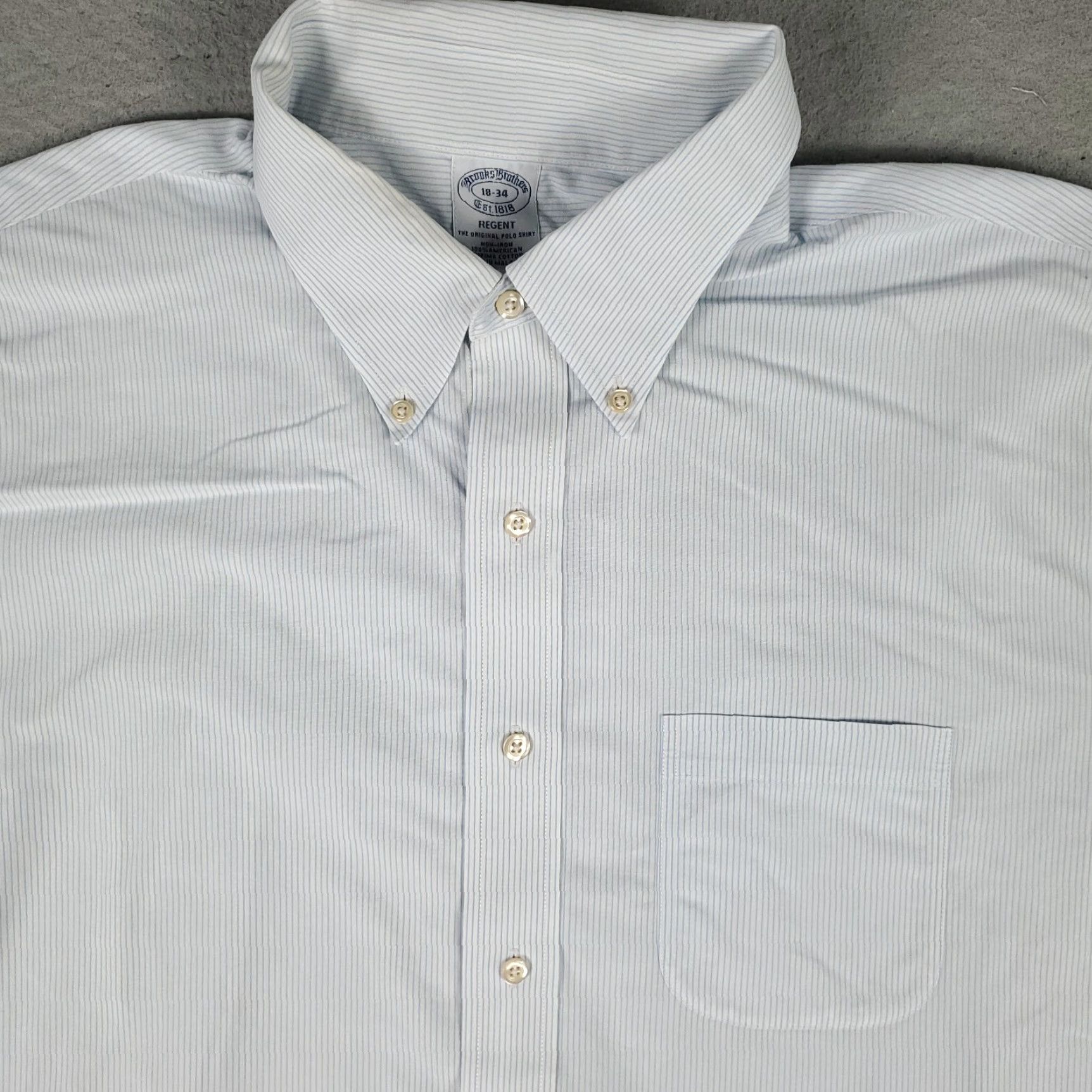 Brooks Brothers Brooks Brothers Dress Shirt Mens 18 Blue Striped Button-Up Long Sleeve Regular Fit Size 48R - 2 Thumbnail