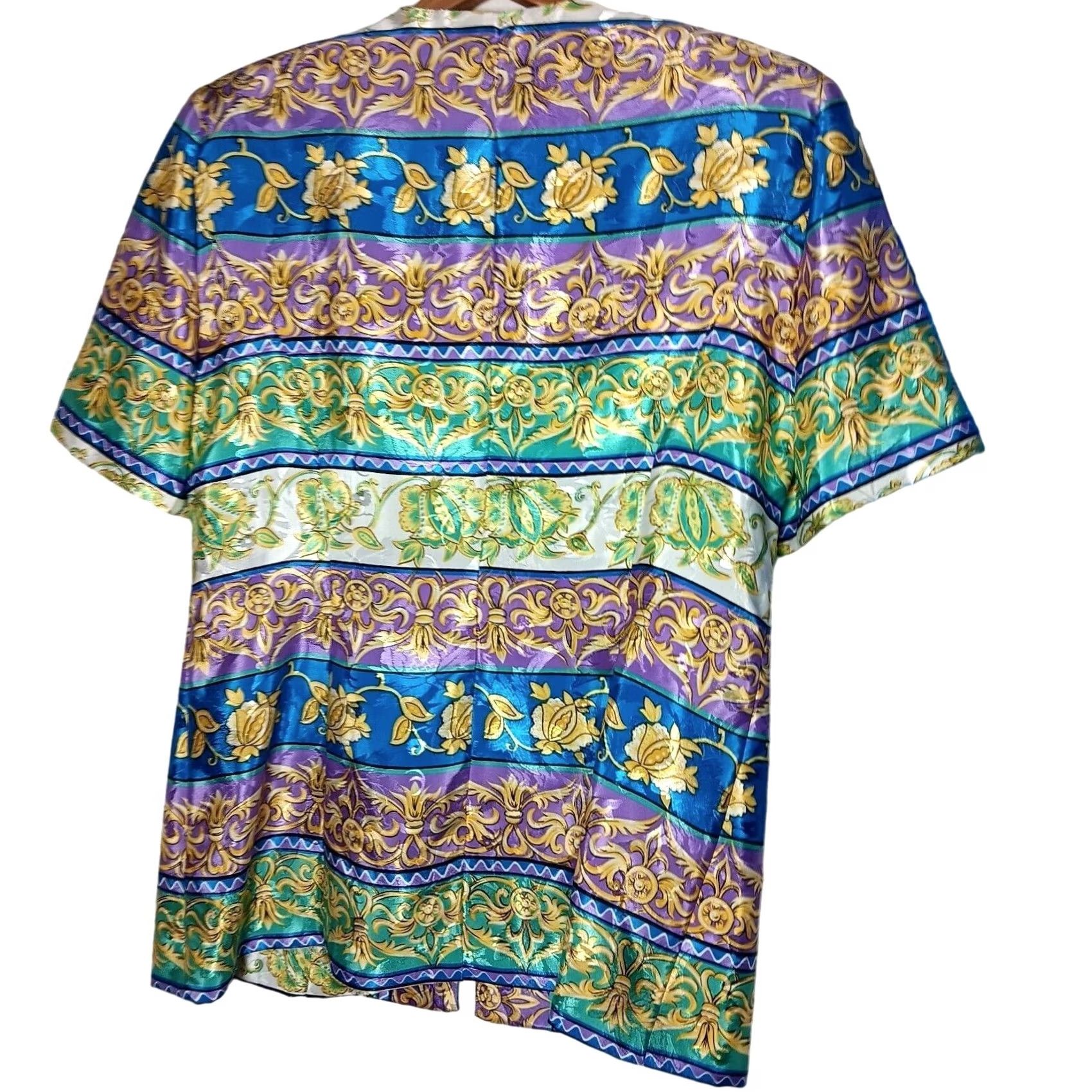 Vintage VINTAGE Lady Carol Of New York Skirt Shirt Set 10 Blue Gold Button Floral Shimm Size L / US 10 / IT 46 - 7 Thumbnail