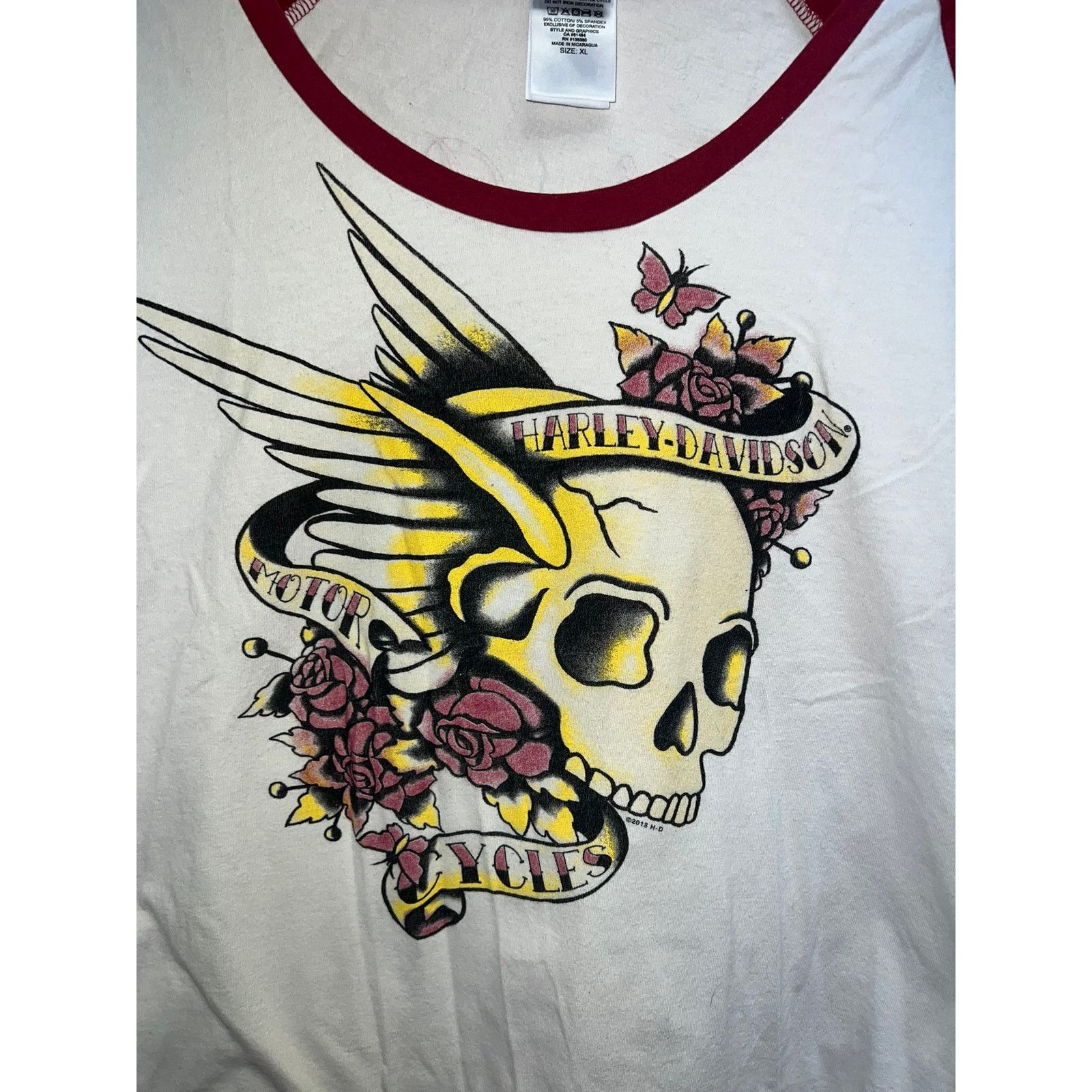 Vintage Womens Y2K Harley Davidson Skull Shirt White Red Top Tee XL Size XL / US 12-14 / IT 48-50 - 2 Thumbnail