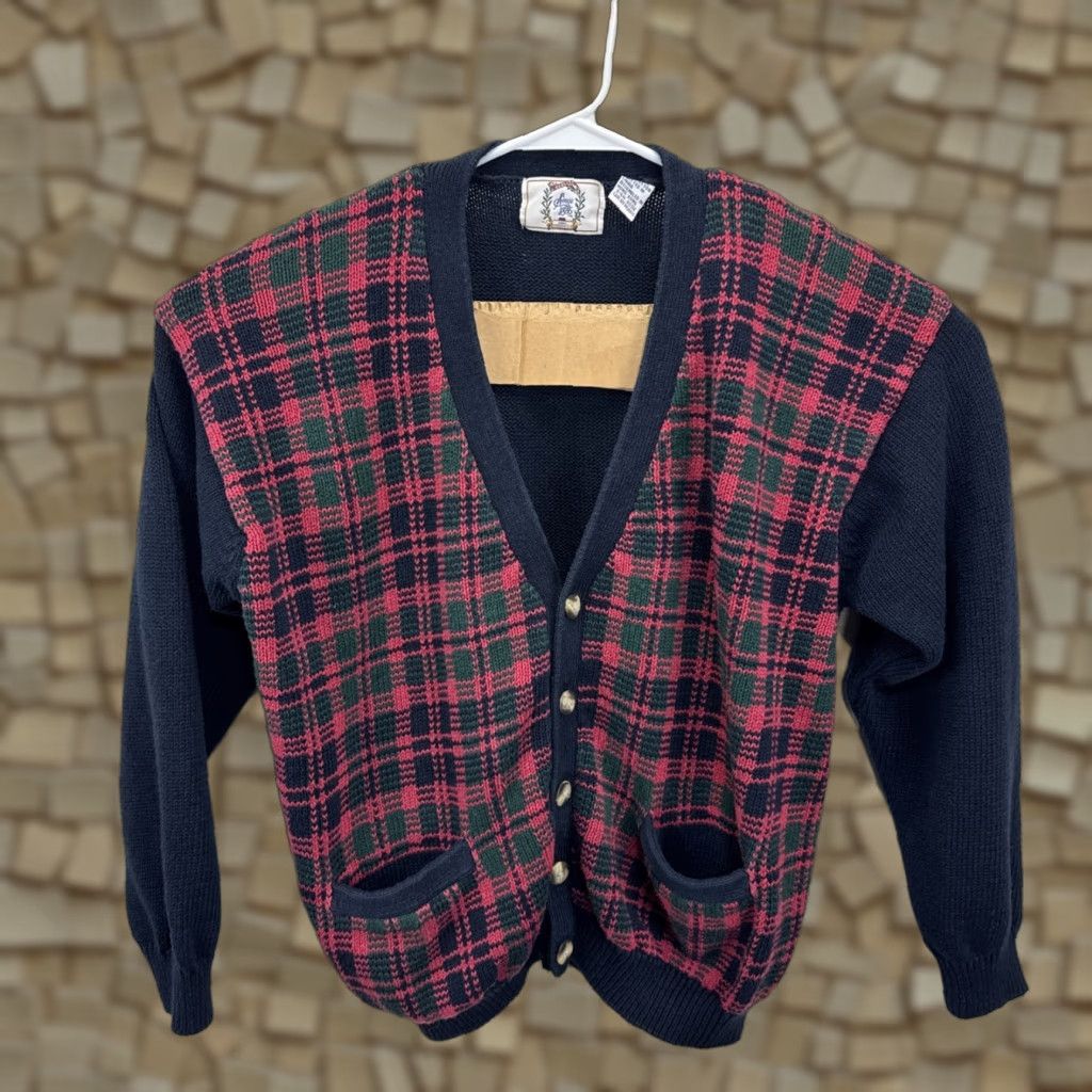 Sears VINTAGE SEARS Cardigan Sweater Geometric Plaid Tartan Knit RAmie Cotton Button XL Pockets 80s Mens Streetwear, Grandpa, Preppy, 80s, Workwear Size US XL / EU 56 / 4 - 1 Thumbnail