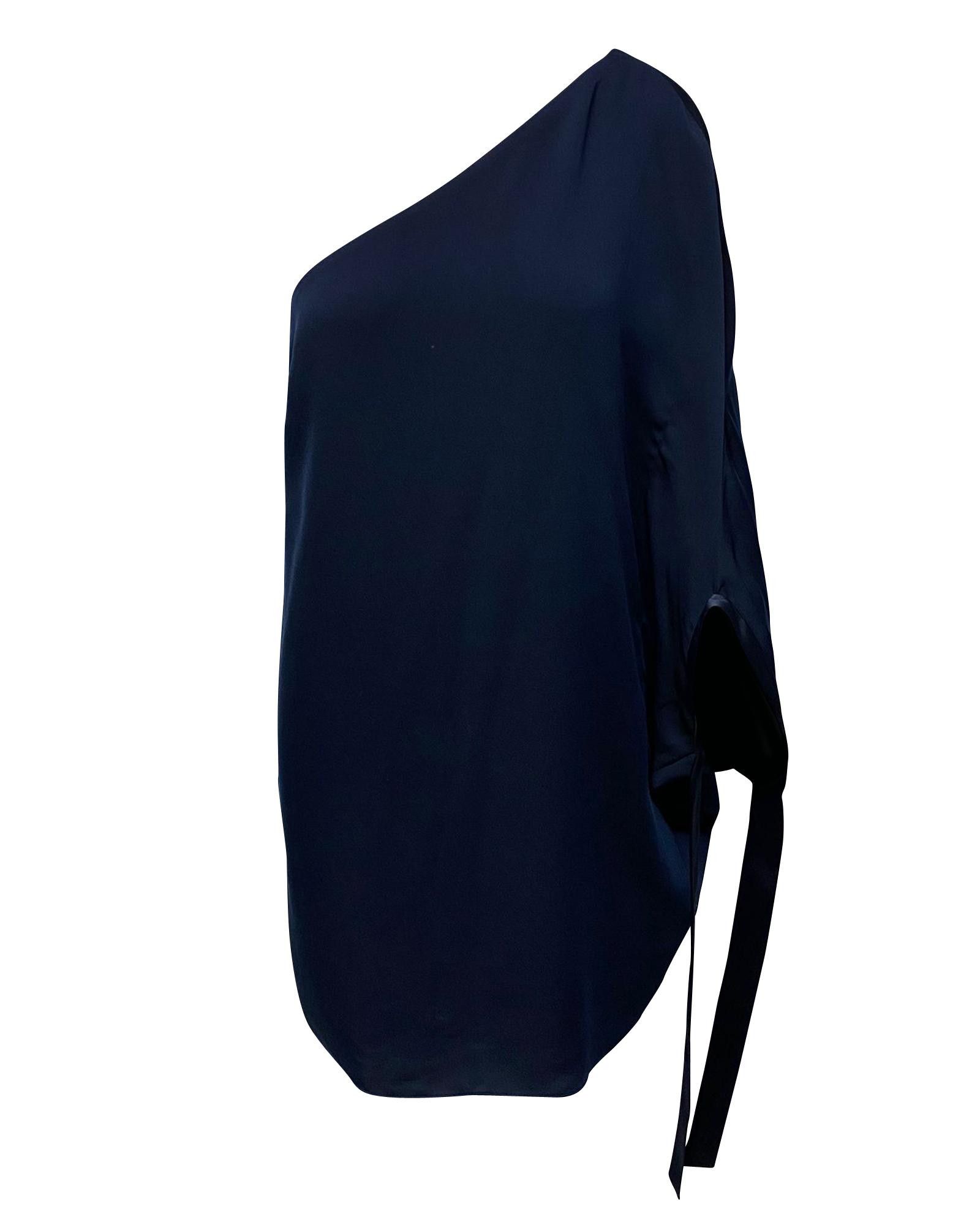 image of Halston Heritage Timeless One-Sleeve Draped Dress In Navy Blue Polyester in Blue/Navy Blue, Women's