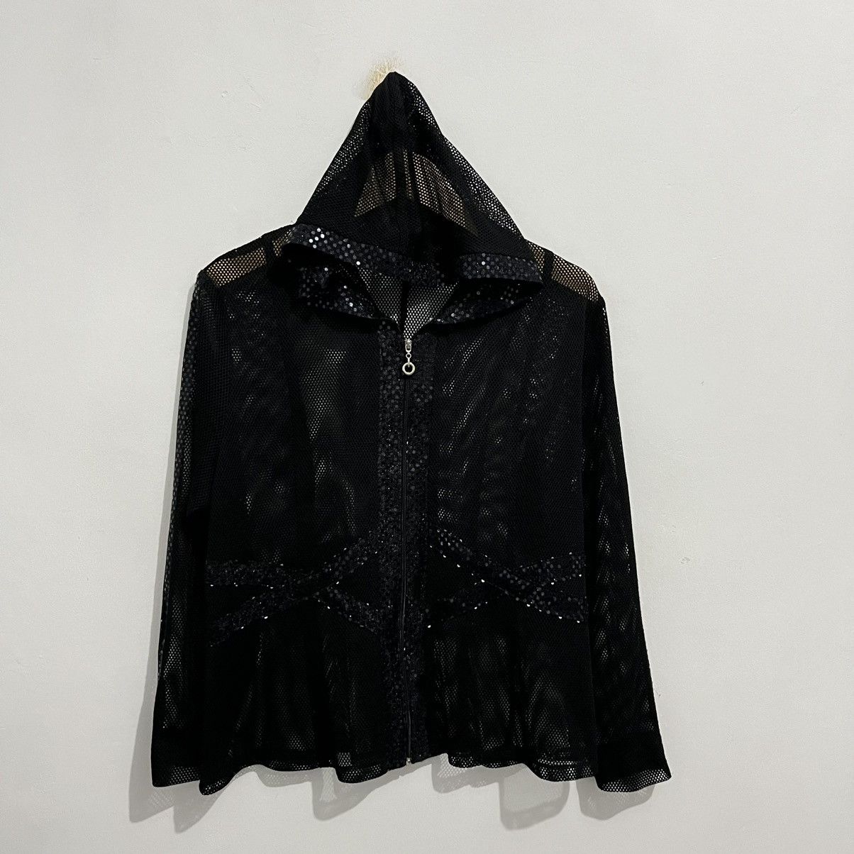 Japanese Brand Unique Gothic Emo Style Black Mesh Zip Up Jacket Size M / US 6-8 / IT 42-44 - 4 Thumbnail