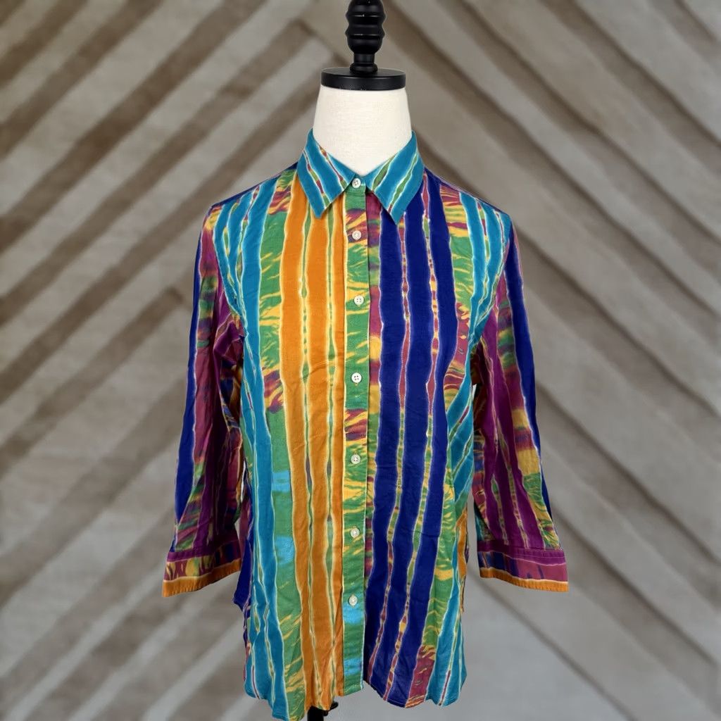 Ralph Lauren Ralph Lauren Shirt Womens Large Tie Dye Striped Button Up 3/4 Sleeve Boho 90s Size L / US 10 / IT 46 - 1 Thumbnail