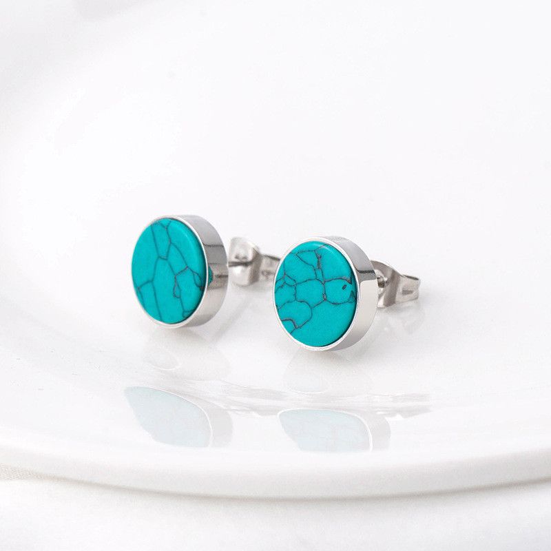 Jewelry Turquoise Stone Vibe Earrings One Pairs Chrome Jewelry Size ONE SIZE - 1 Thumbnail