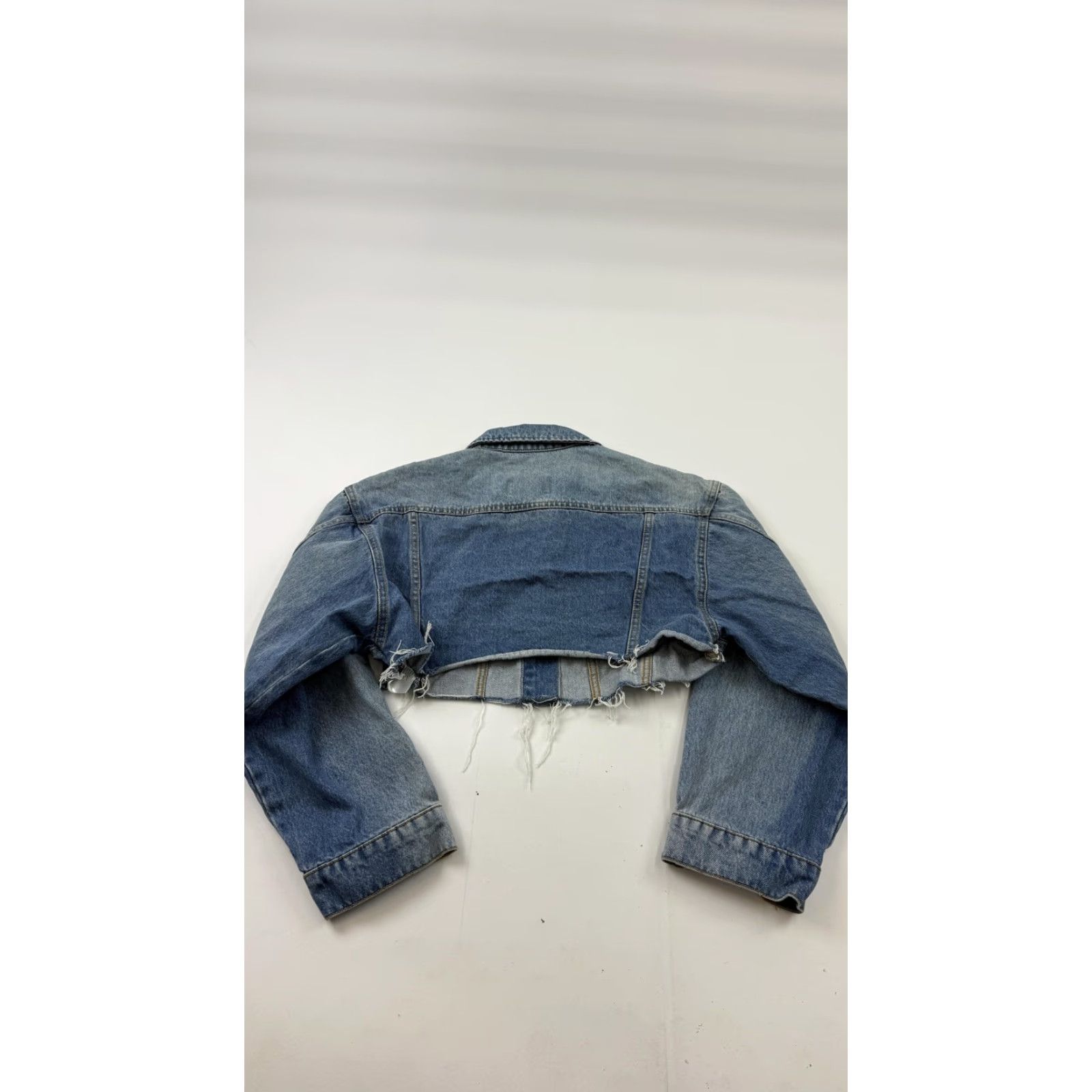 Bdg BDG Denim Jacket Womens M Blue Cropped Raw Hem Button Front Trucker Size M / US 6-8 / IT 42-44 - 7 Thumbnail