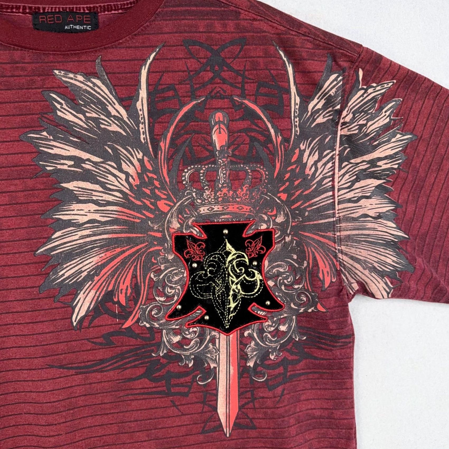 Vintage Red Ape Shirt Mens 2XL Red Majestic Gothic Crest Graphic Tee Street Y2k Edgy Mens Front Back Graphic Tee Size US XXL / EU 58 / 5 - 3 Thumbnail