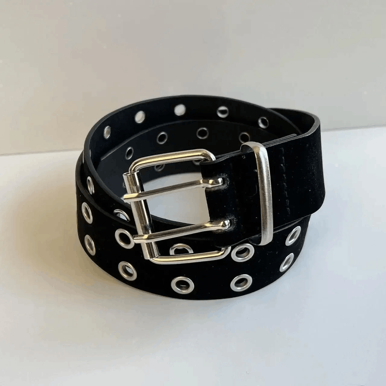 Japanese Brand y2k 2000s round studded black silver velour grunge emo belt Size ONE SIZE - 2 Thumbnail