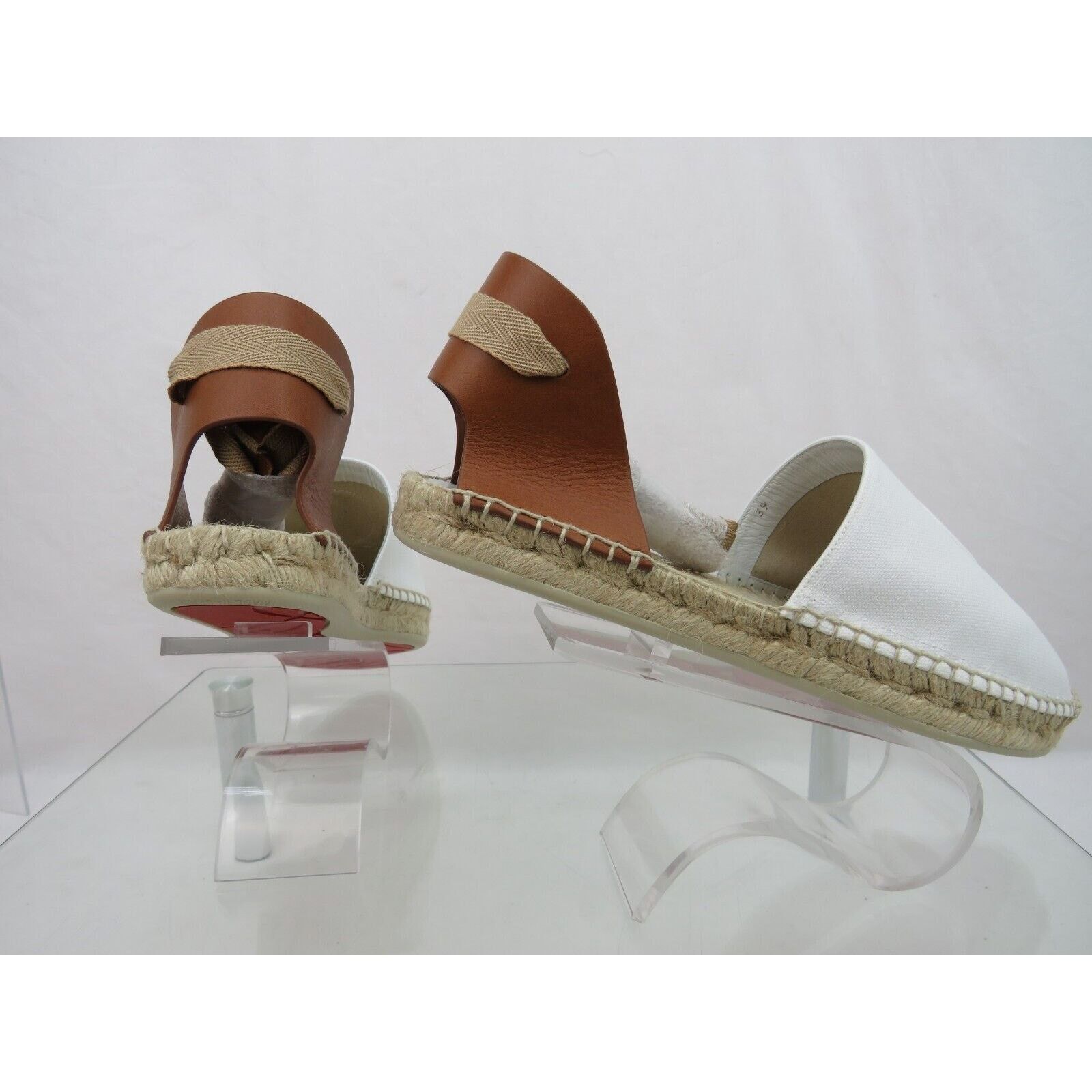 Christian Louboutin OUBOUTIN NANOU WHITE CANVAS LEATH CL LOGO TIE ESPADRILLES 39 Size US 9 / IT 39 - 7 Thumbnail