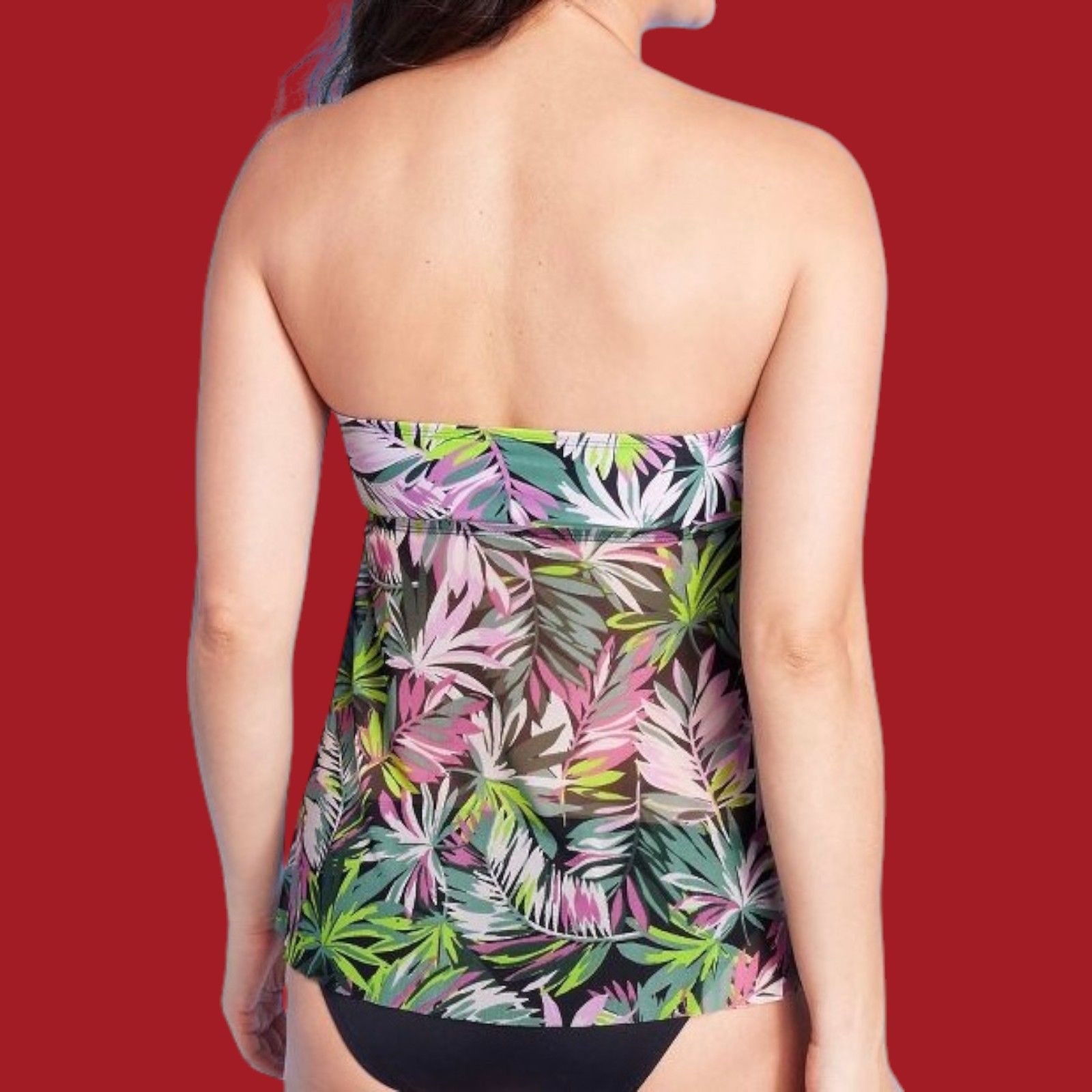 Other Kona Sol -Women's Tropical Leaf Print Flyaway Bandeau Tankin Size ONE SIZE - 2 Thumbnail