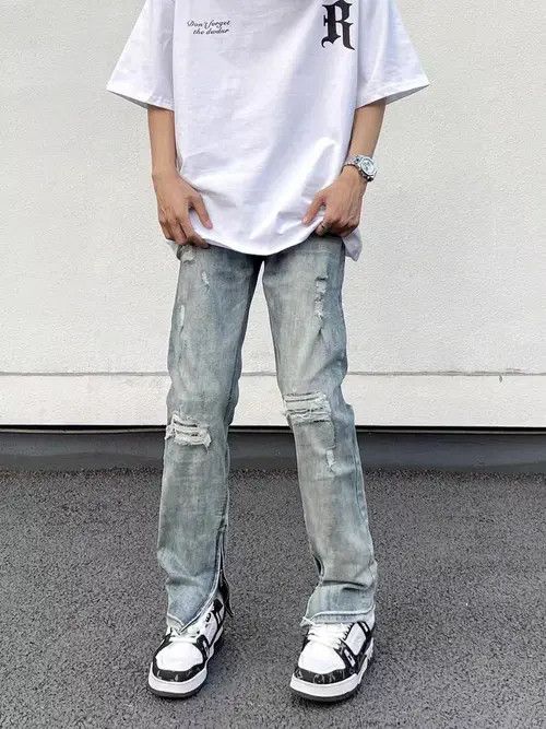 VIBE High Street Vintage Washed Ripped Micro Flare Jeans Size US 34 / EU 50 - 7 Thumbnail